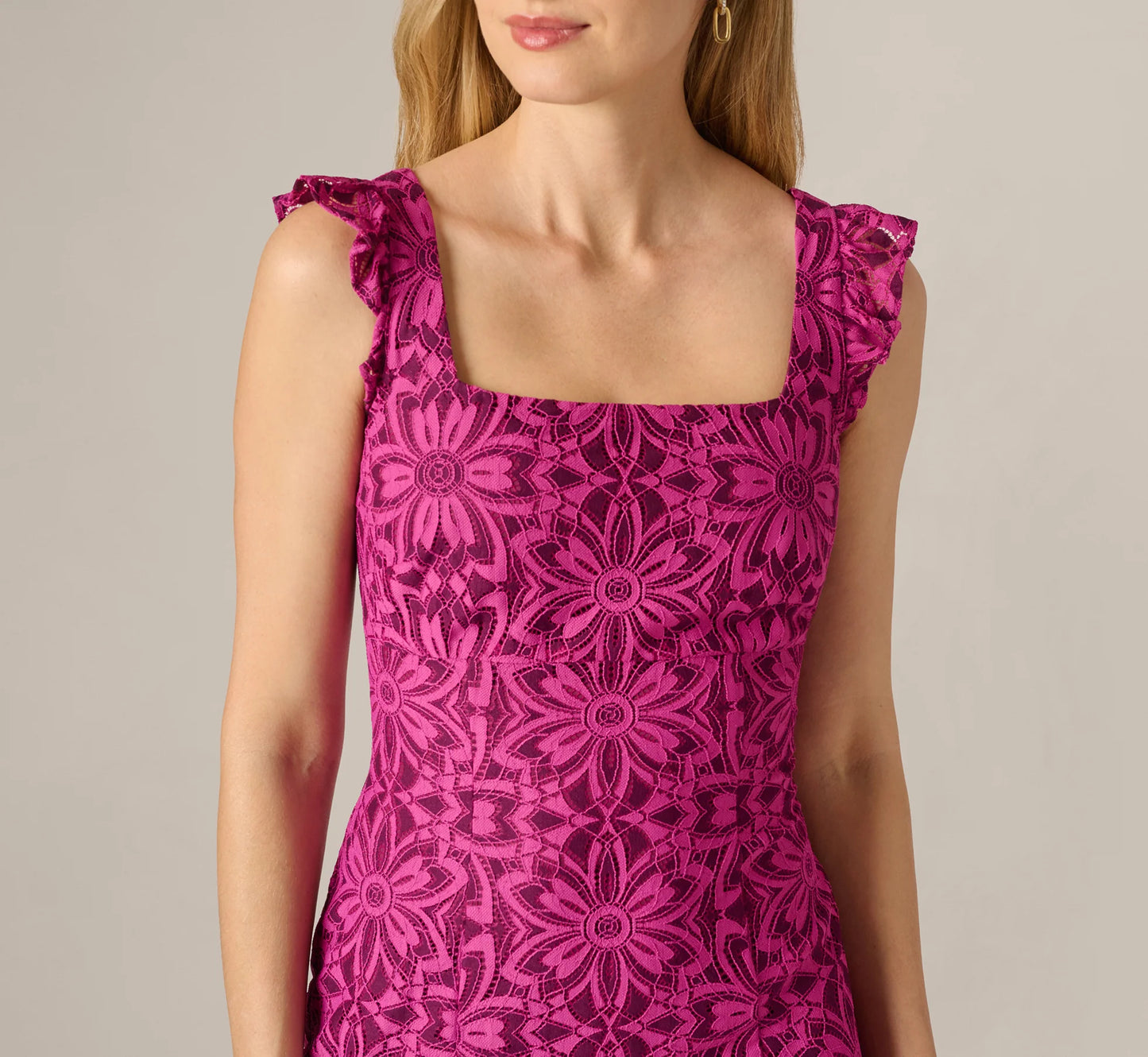 Floral Geometric Lace Midi Dress In Berry Multi