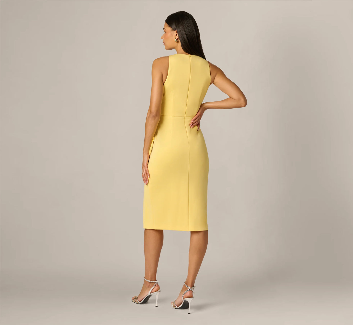 Sleeveless Draped Stretch Sheath Dress In Warm Sun