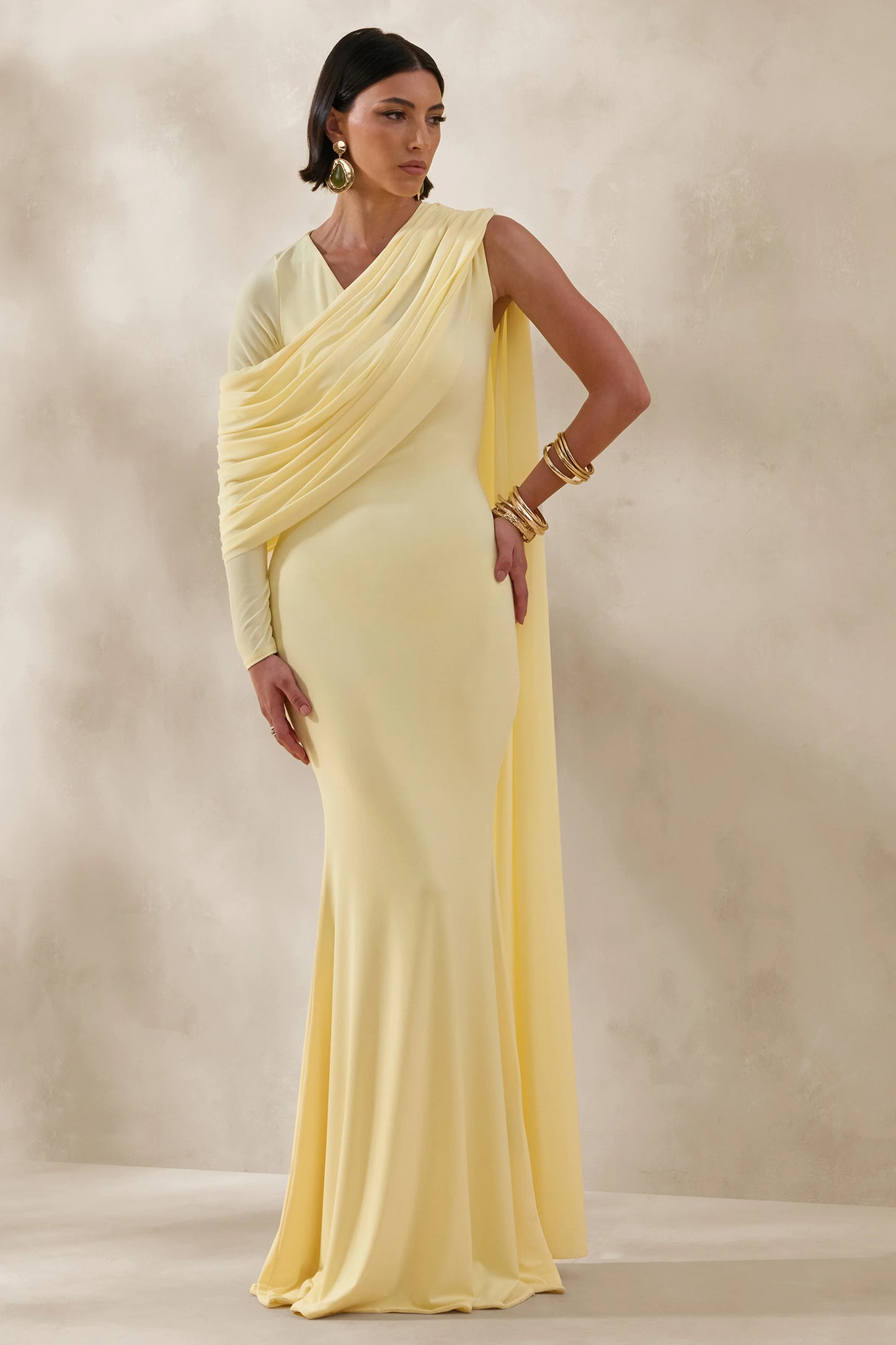 Rubelle Lemon Asymmetric-Neck Maxi Dress With Draped-Detailing