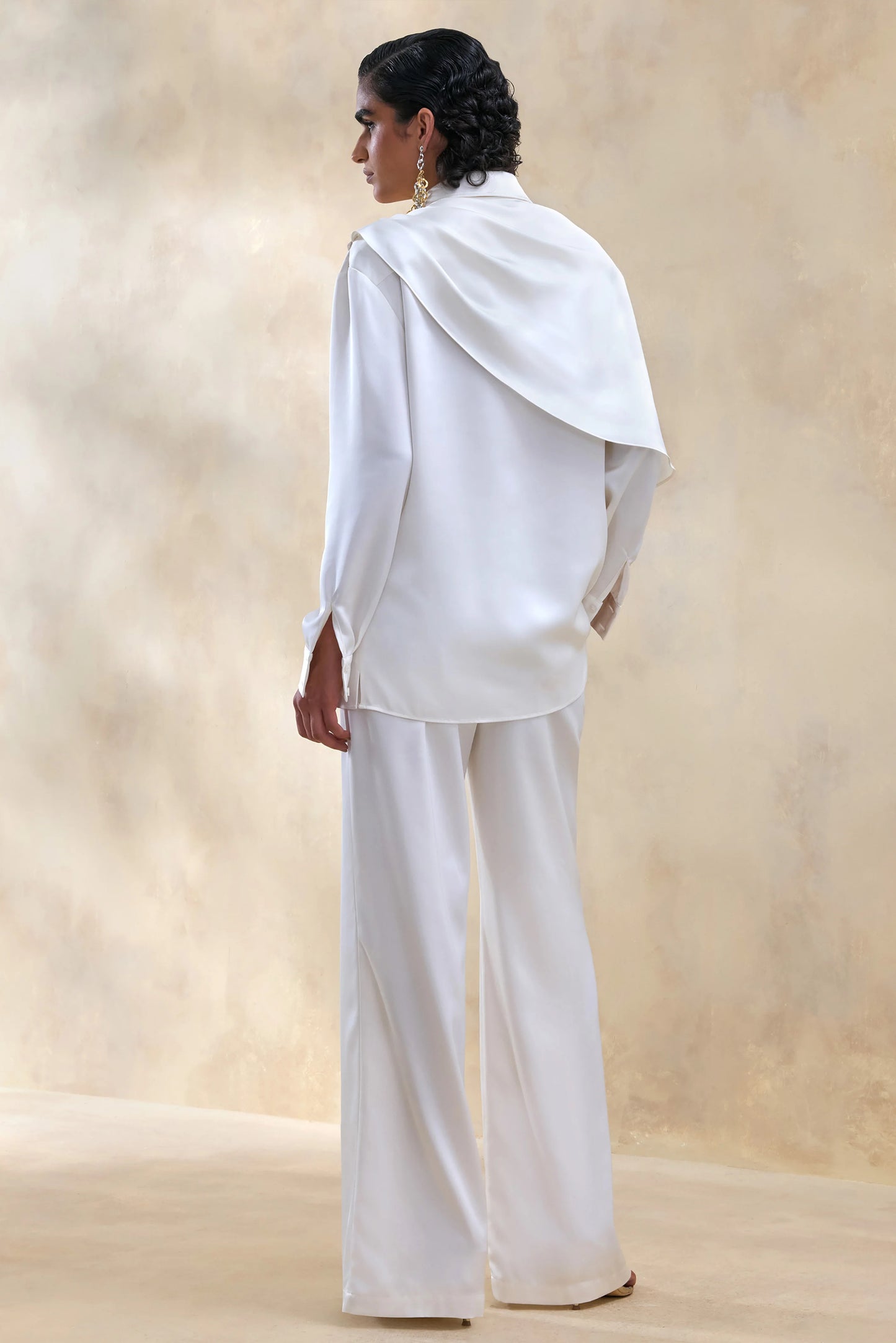Ilena Cream Satin Wide-Leg Trouser