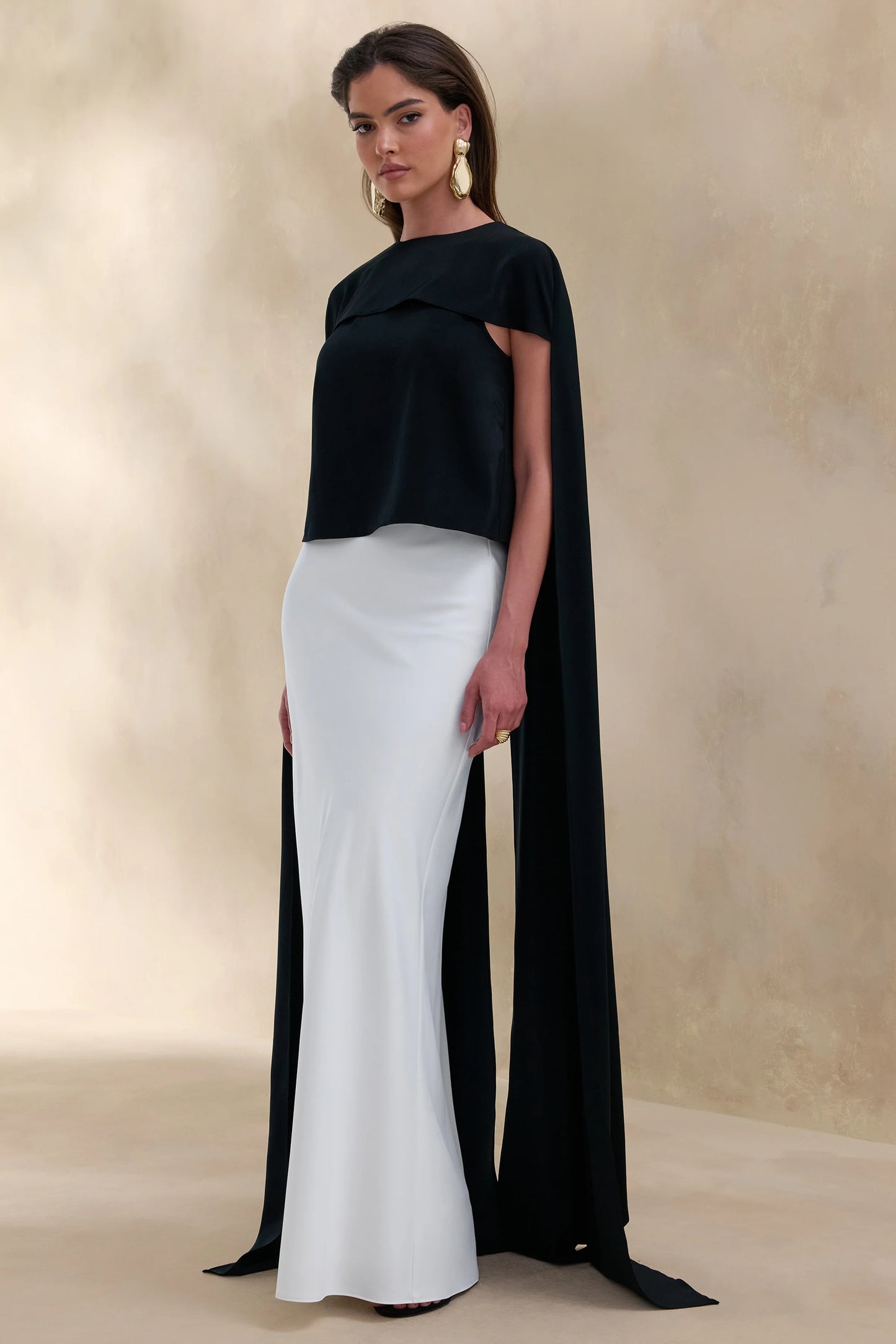 Aetheria Black Satin High-Neck Top With Cape