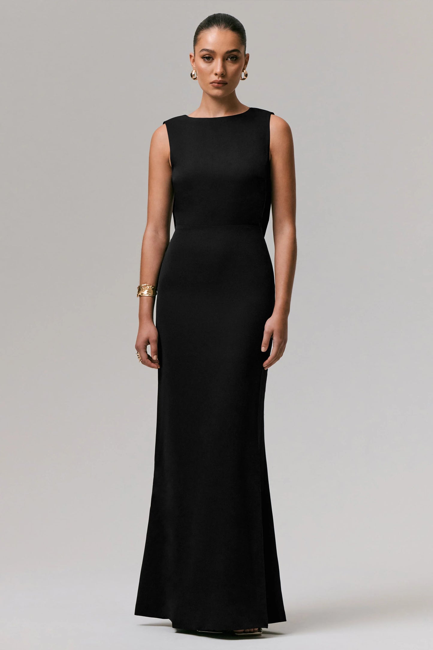 Maxie Black Round-Neck Maxi Dress With Back Detail
