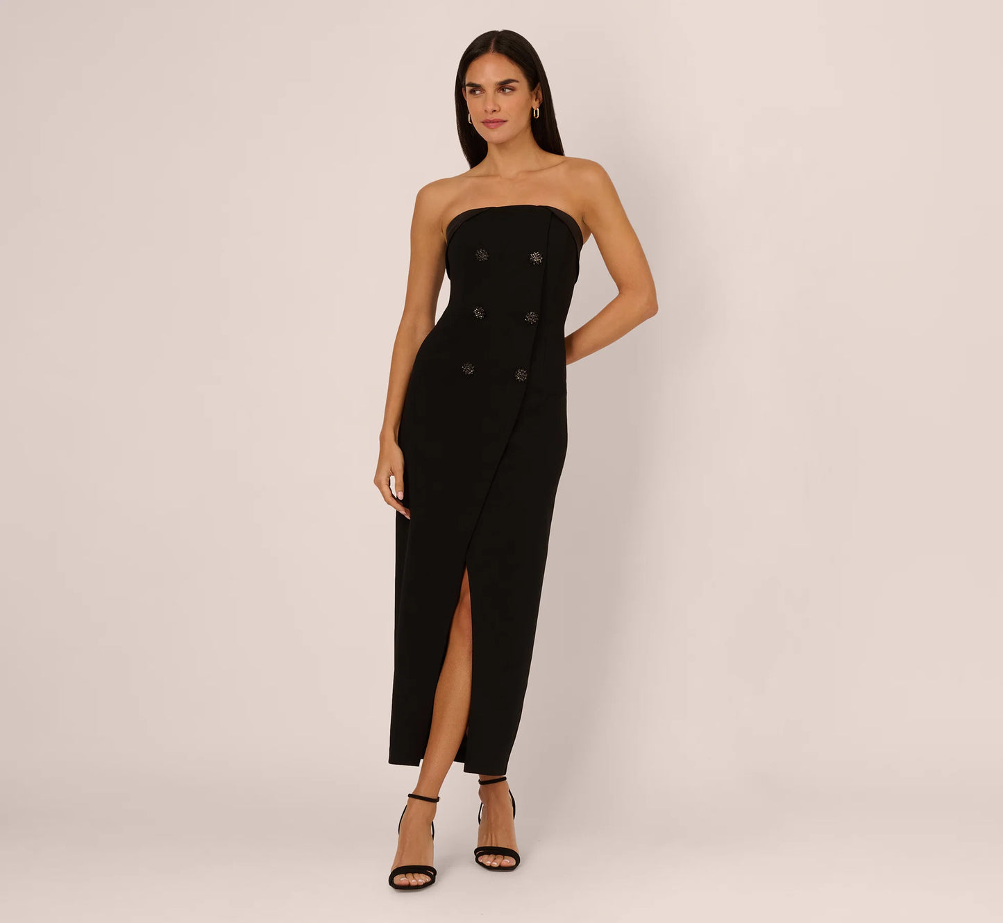 Strapless Knit Crepe Blazer Midi Dress In Black