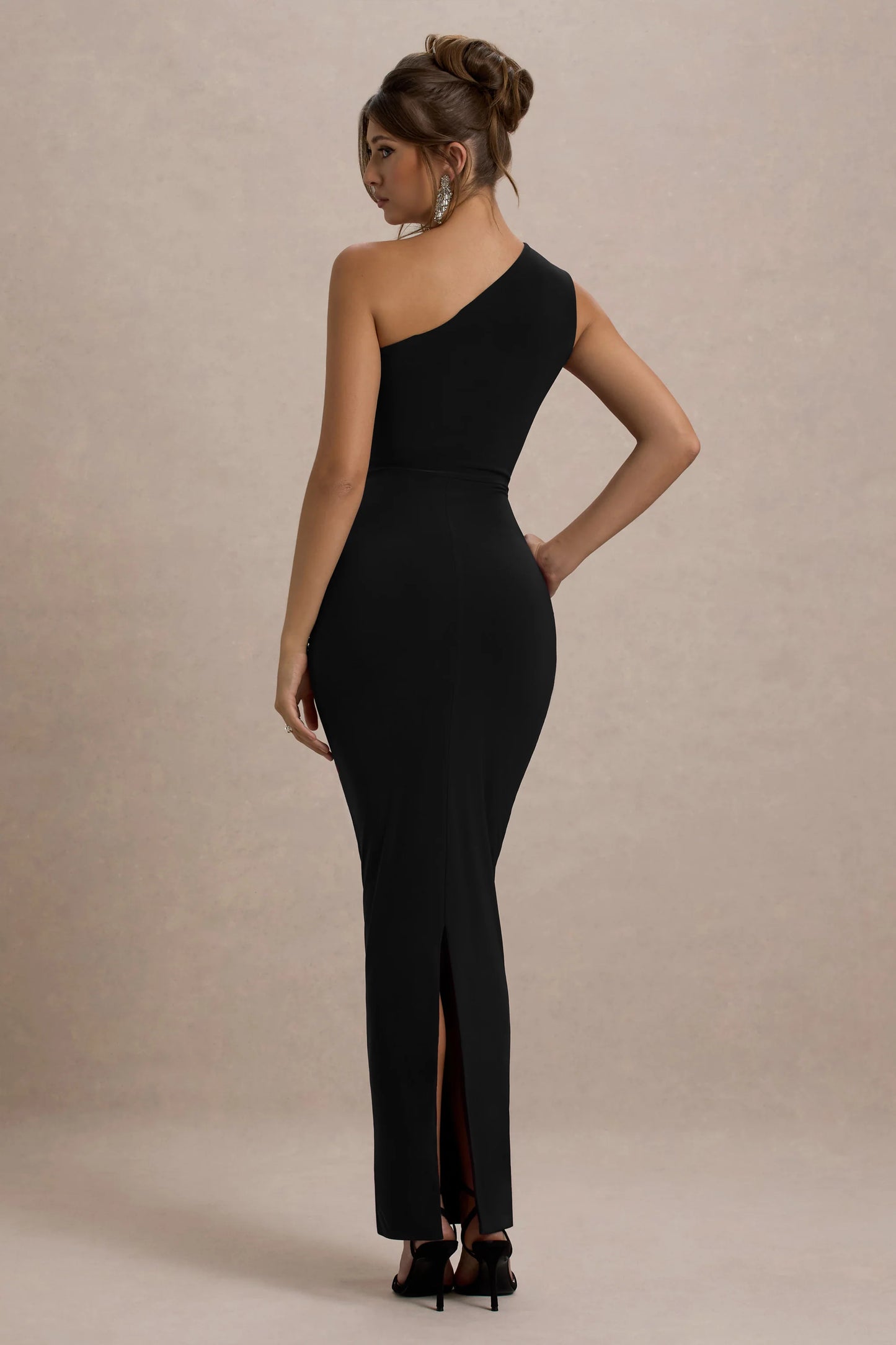 Dalarie Black One-Shoulder Gathered Maxi Dress