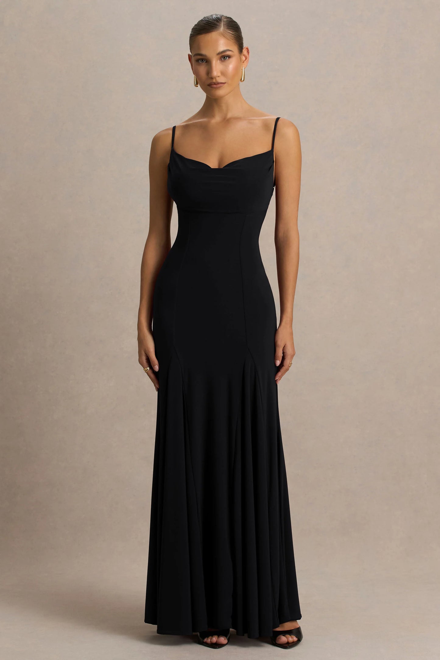 Gabbie Black Cowl-Neck Maxi Dress With Mesh Back Detail