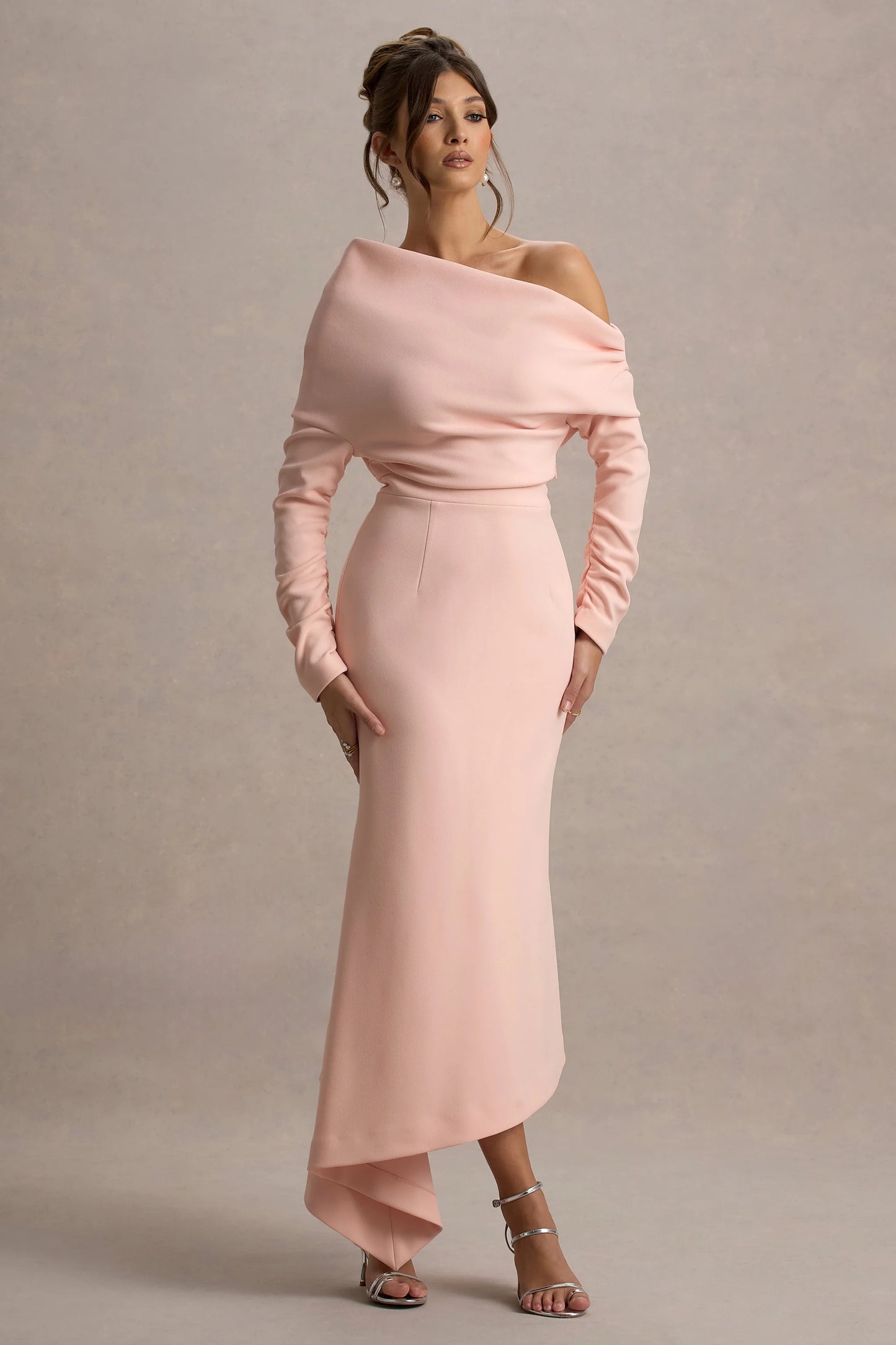 Lou Pink One-Shoulder Asymmetric Maxi Dress