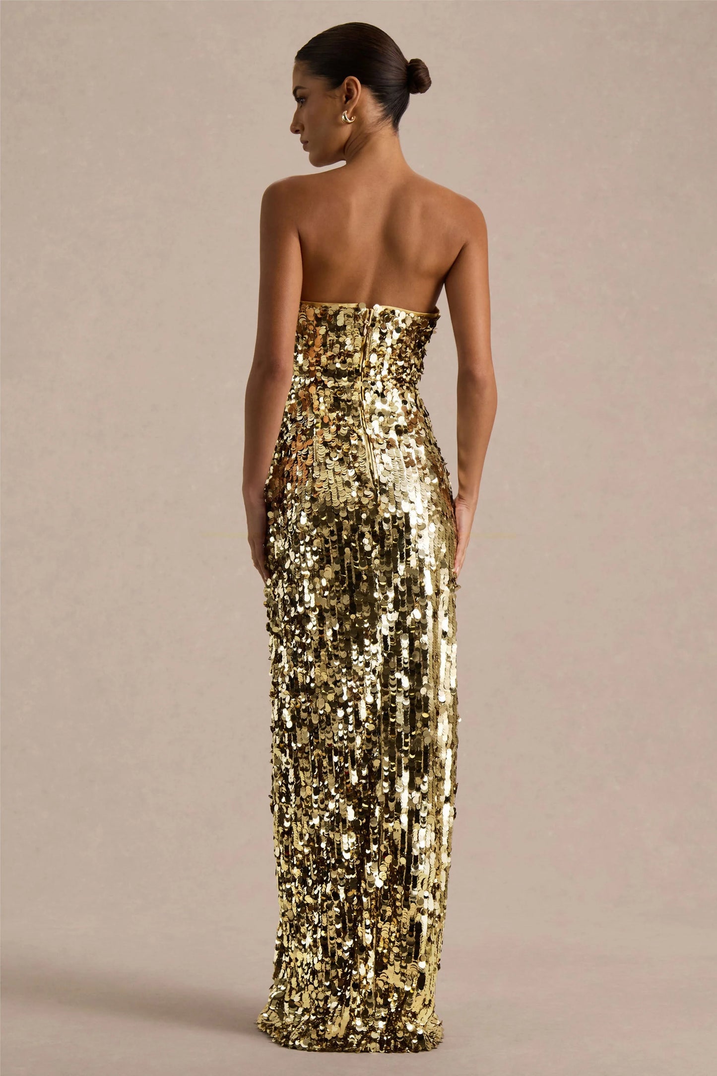 Nerea Gold Sequin Bandeau Maxi Dress With Front High-Split