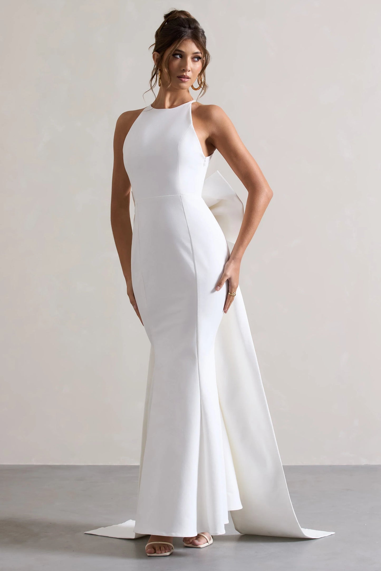 Bestow White Open-Back Maxi Dress With Oversized White Bow