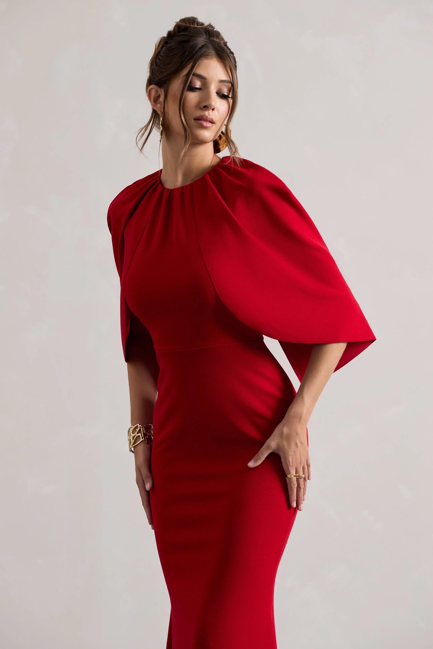 Kianne Red Draped Short-Sleeve Maxi Dress