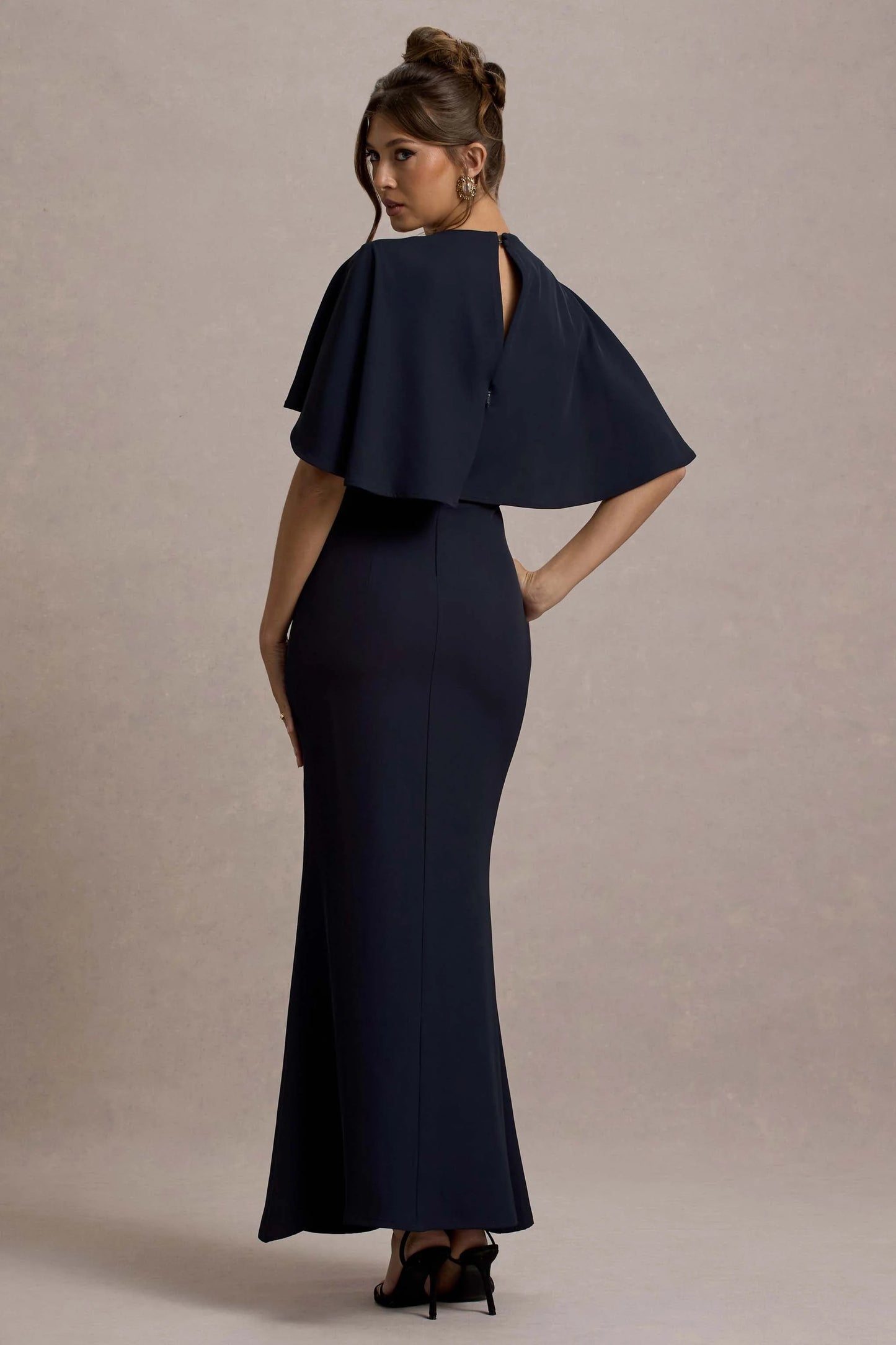 Allison Navy High-Neck Maxi Dress With Cape