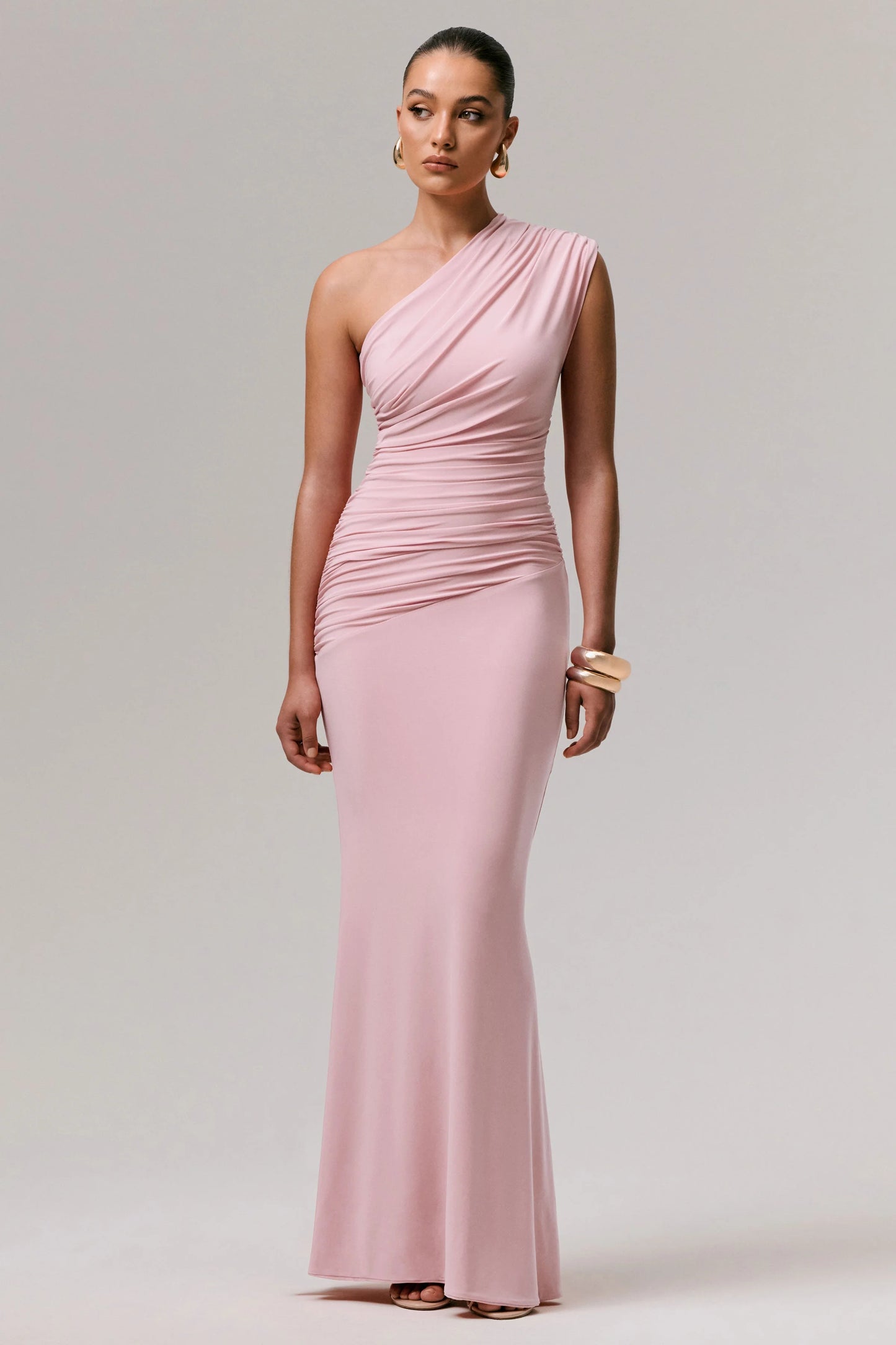 Mardi Pink Asymmetric Maxi Dress With Ruching