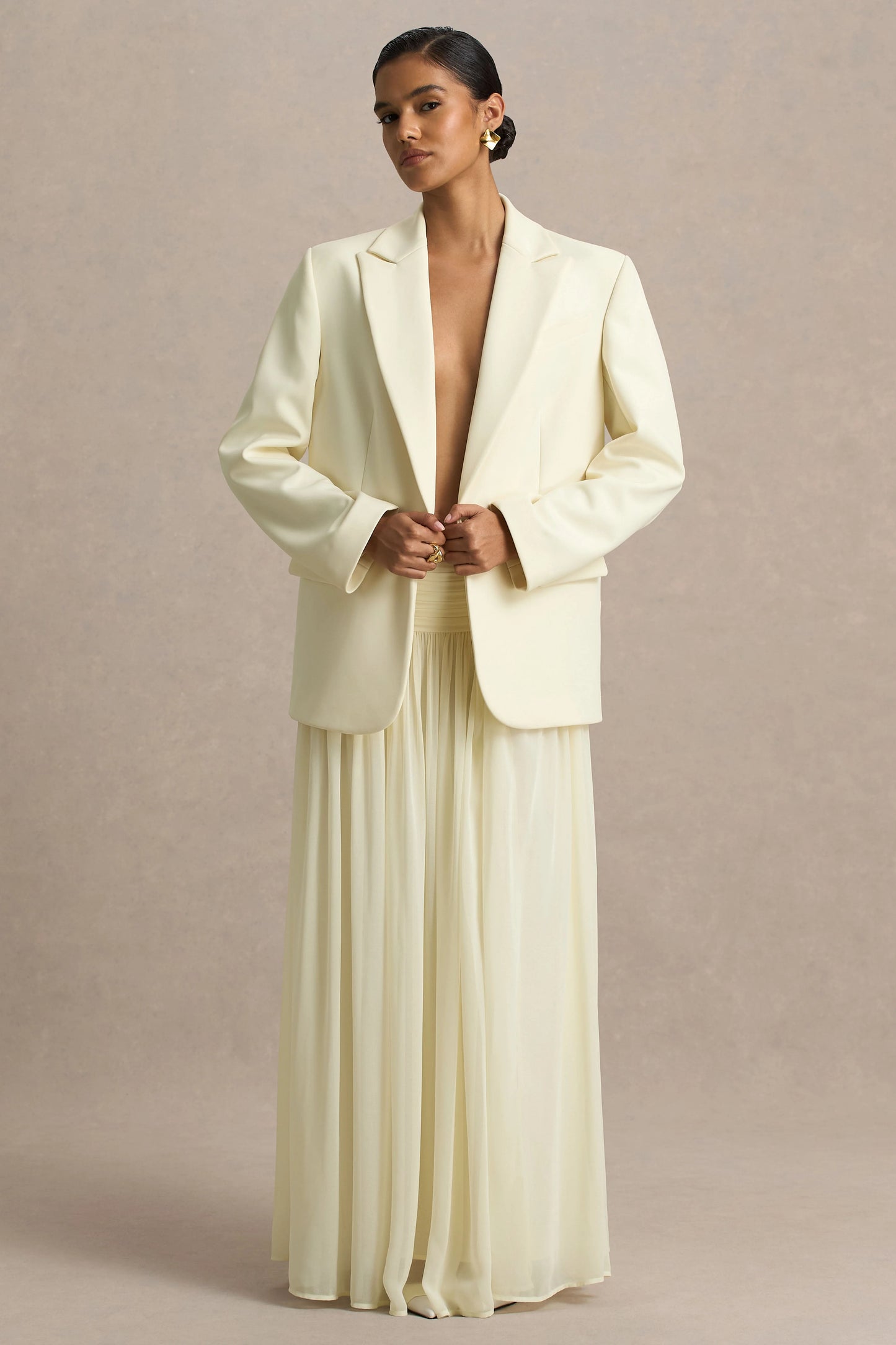 Spencer Cream Chiffon Pleated Maxi Skirt