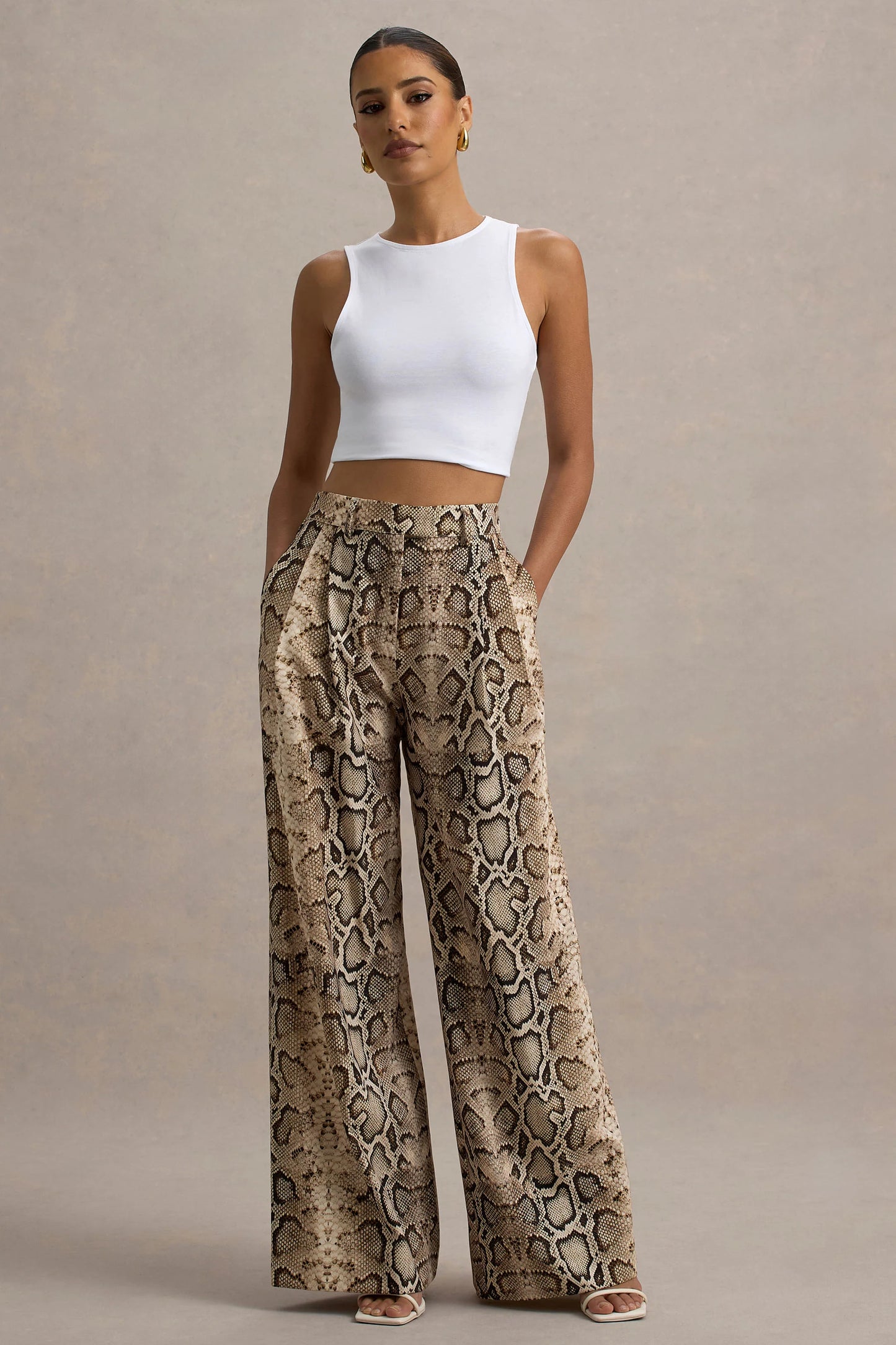 Shaniya Snake Print Wide-Leg Trousers