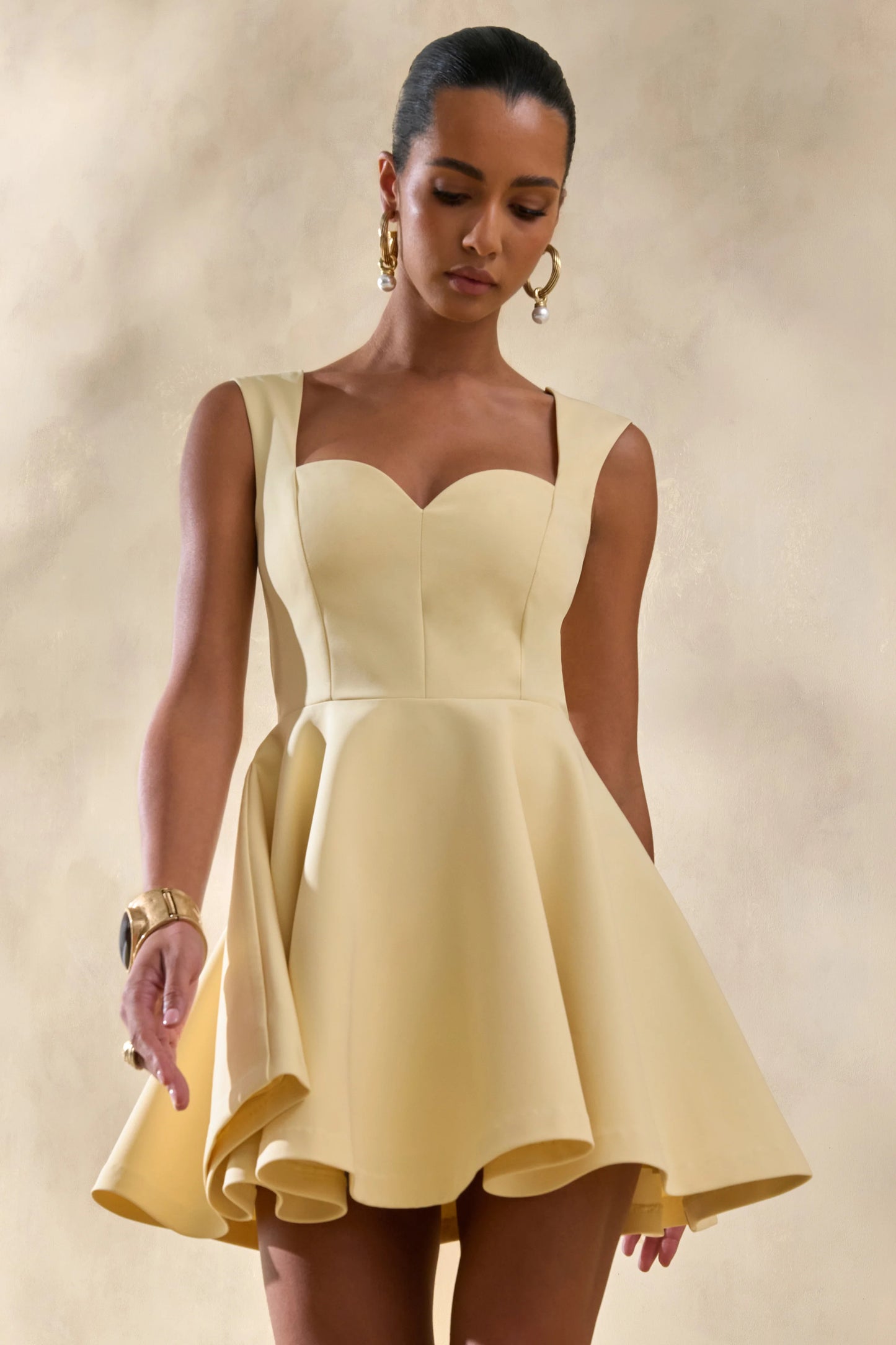 Katya Lemon Sweetheart-Neck Skater Mini Dress