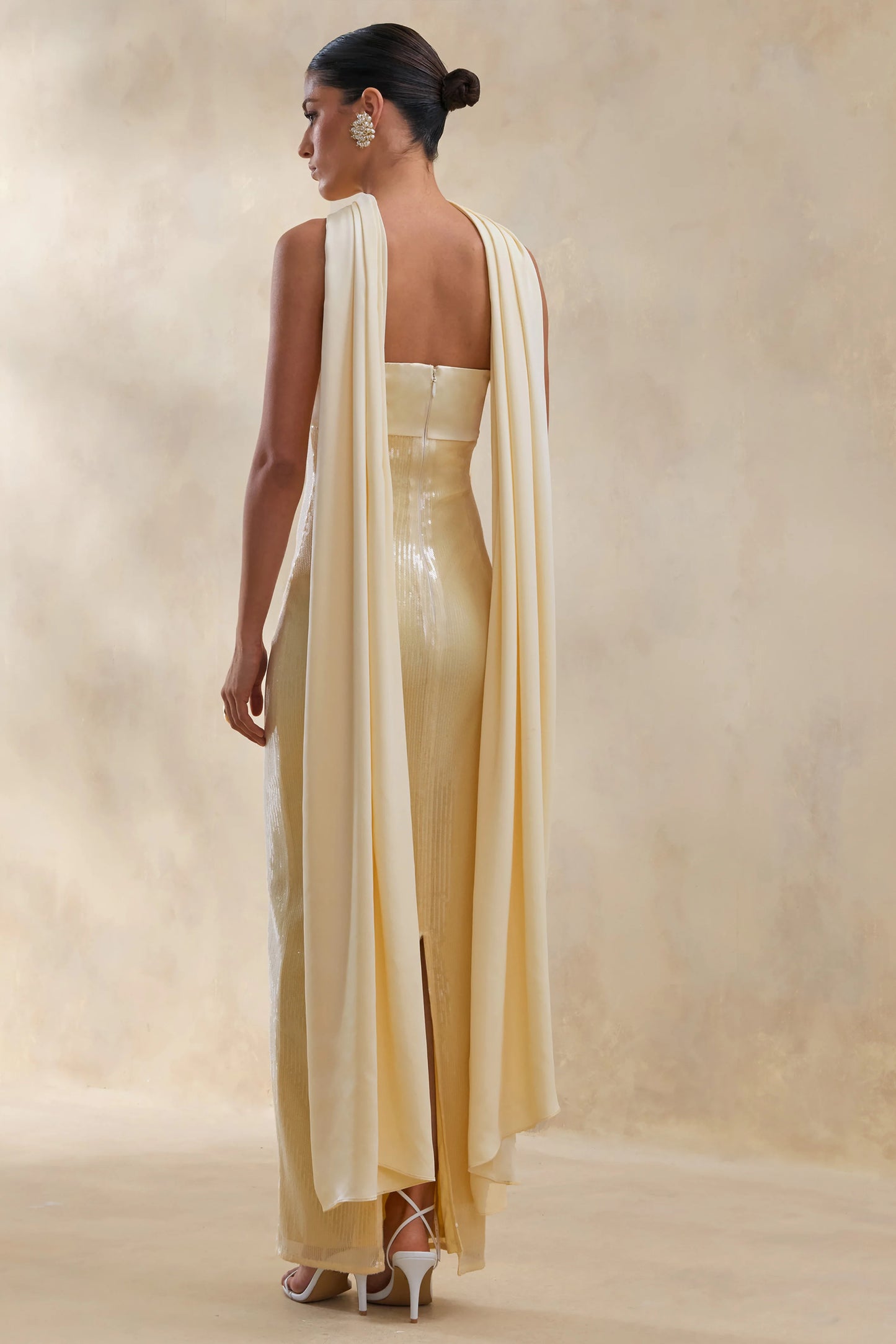 Stephanie Lemon Sequin Bandeau Maxi Dress With Scarf