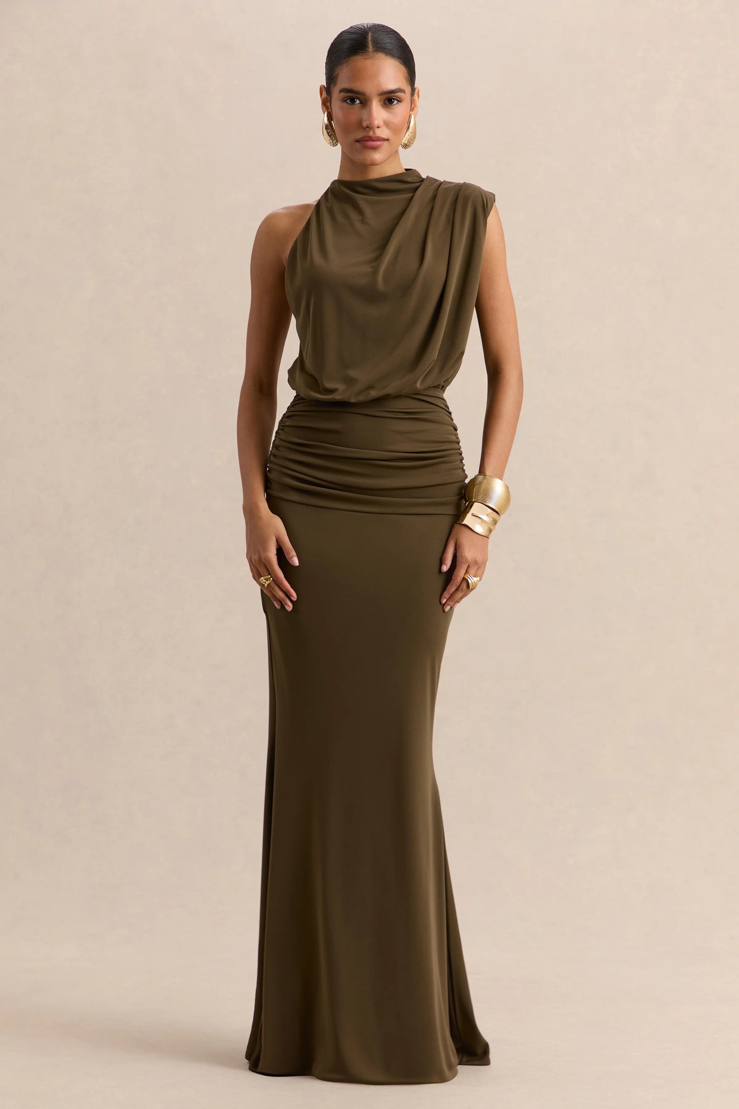 Umaira Khaki High-Neck Maxi Dress