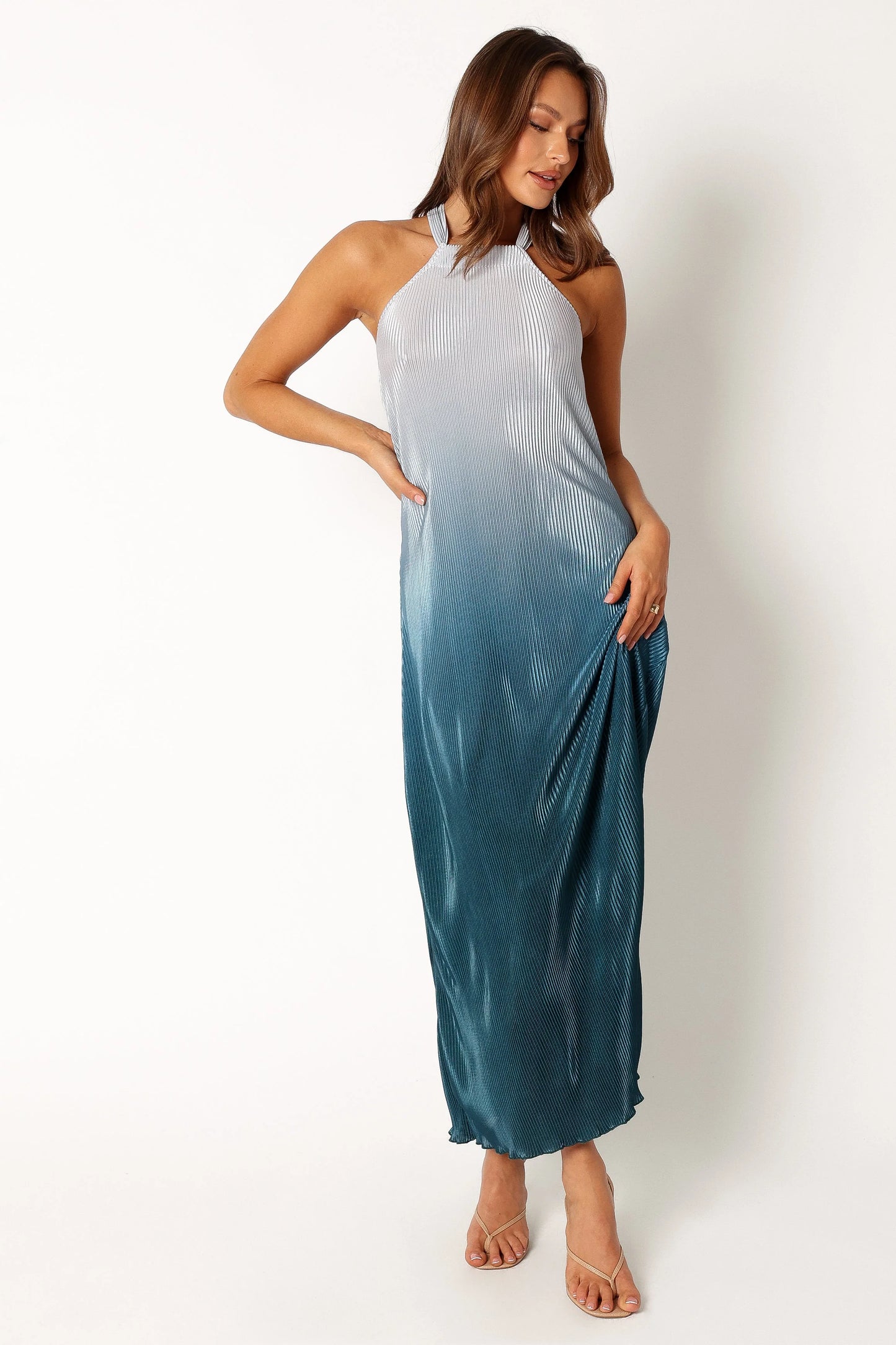 Melody Plisse Halter Maxi Dress - Navy Gradient