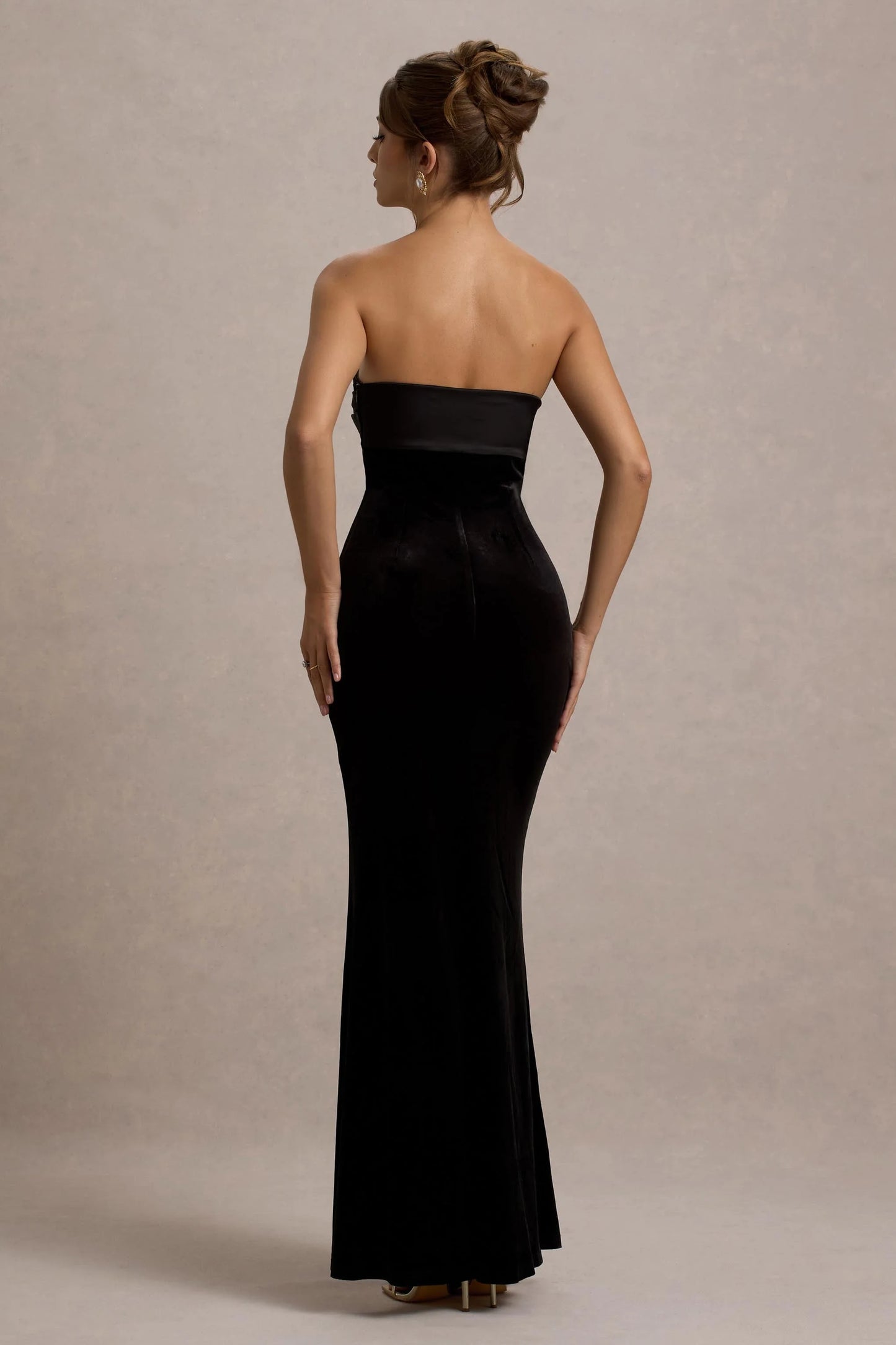 Ambrosi Black Velvet Bandeau Maxi Dress