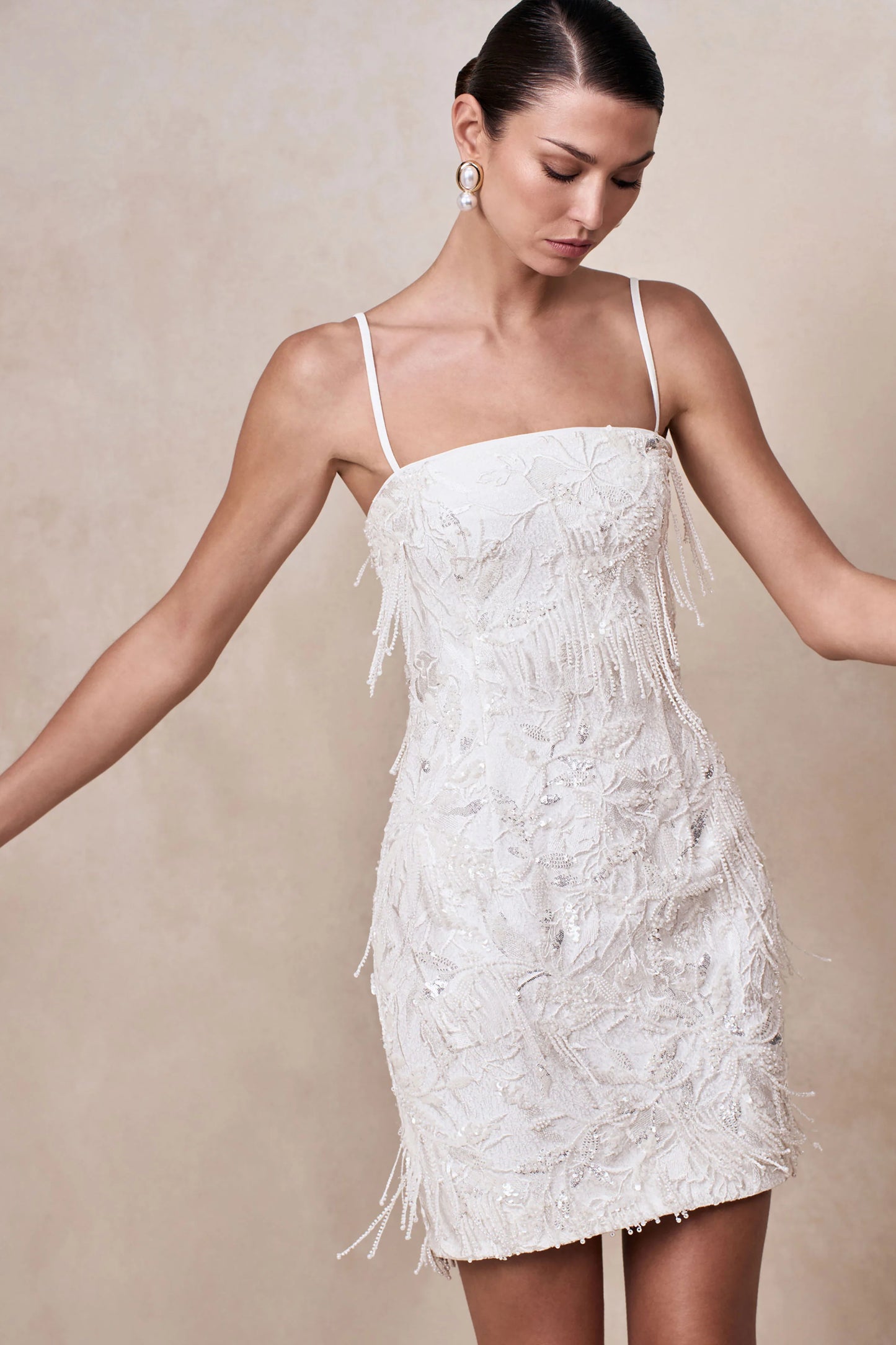 Paulina White Embellished Bandeau Mini Dress