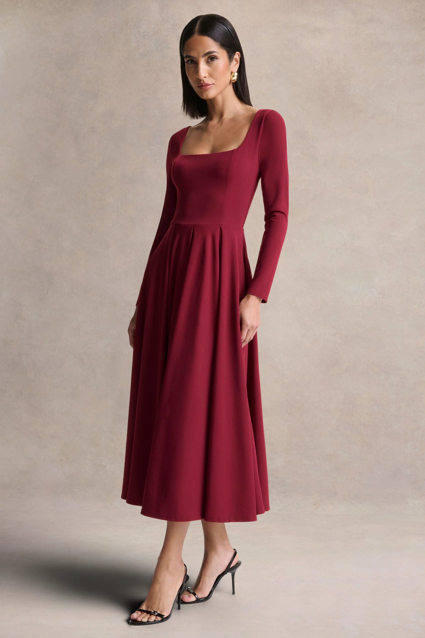 Alison Burgundy Square-Neck A-Line Midi Dress