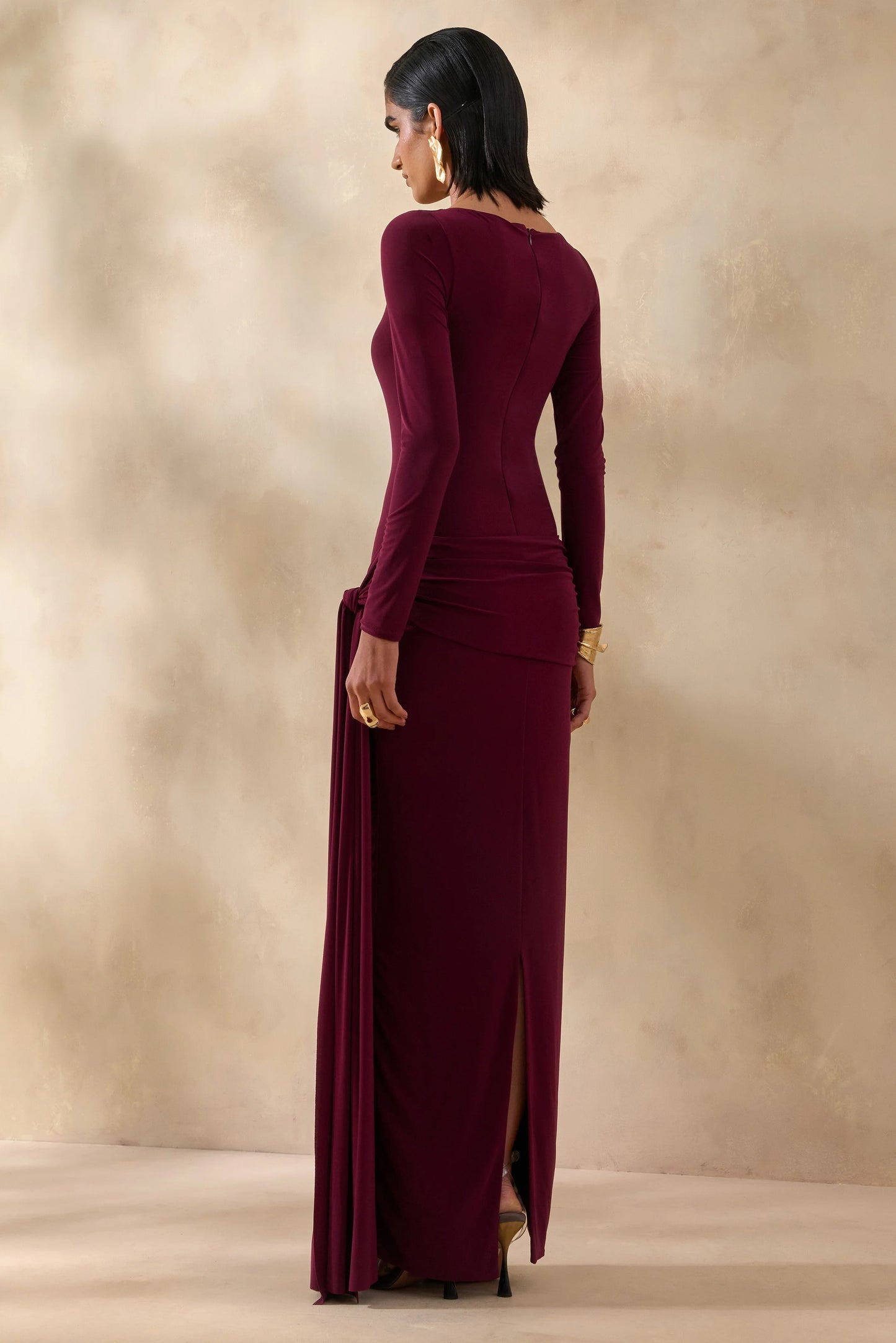 Astrielle Burgundy Wide-Neck With Gold-Detail And Sash