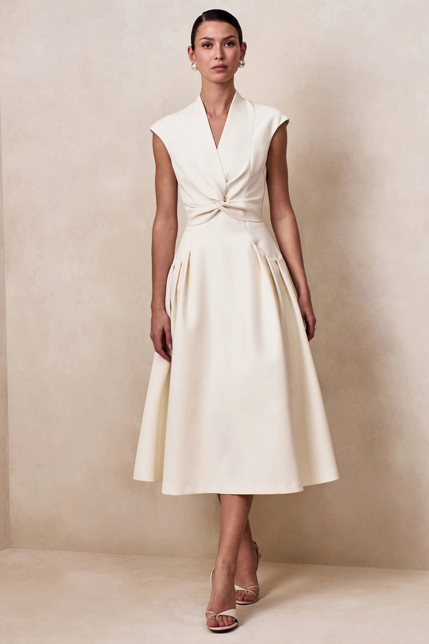 Kylen White V-Neck Midi Dress