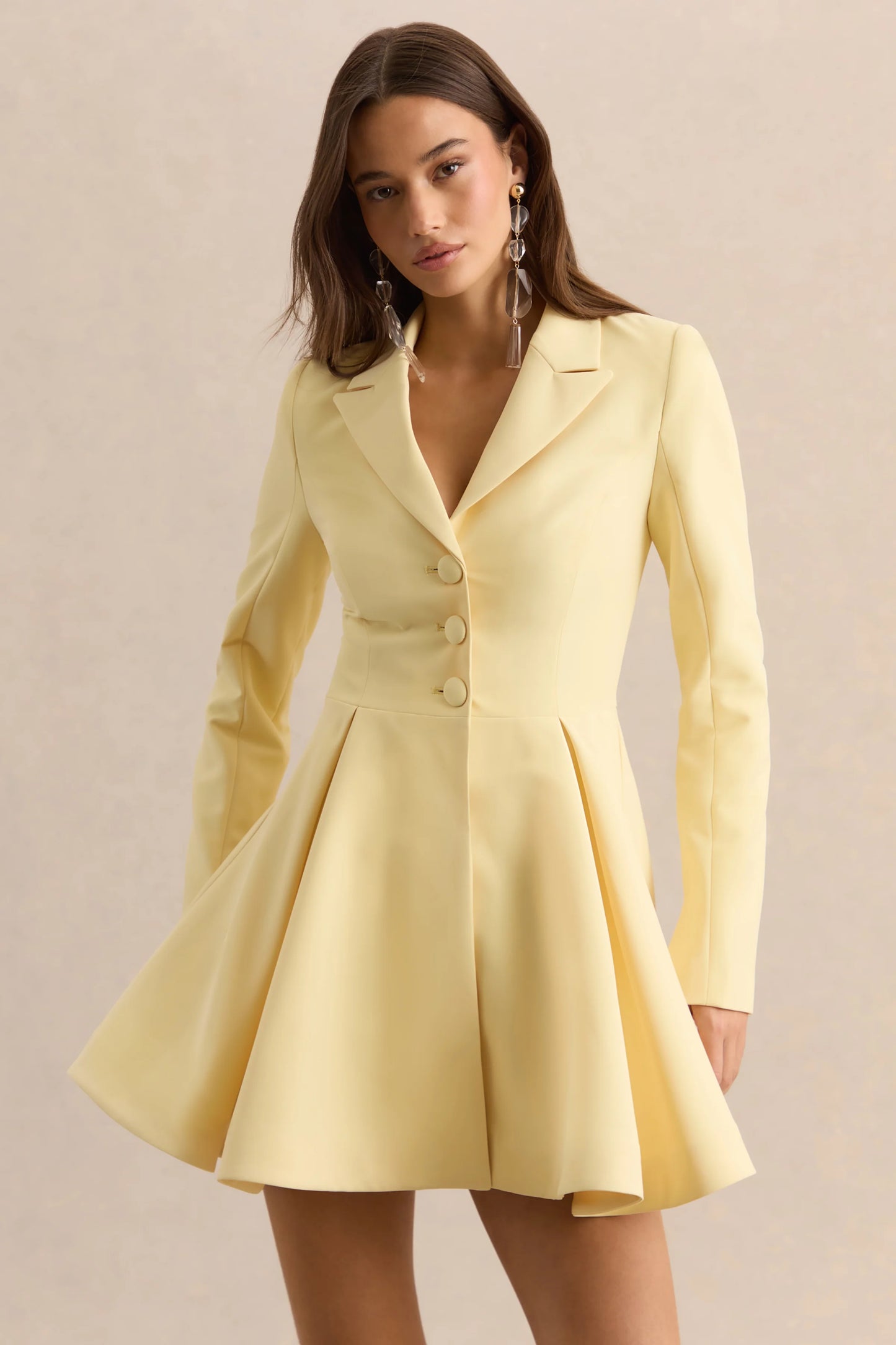 Etherea Lemon Plunge-Neck Skater Mini Dress