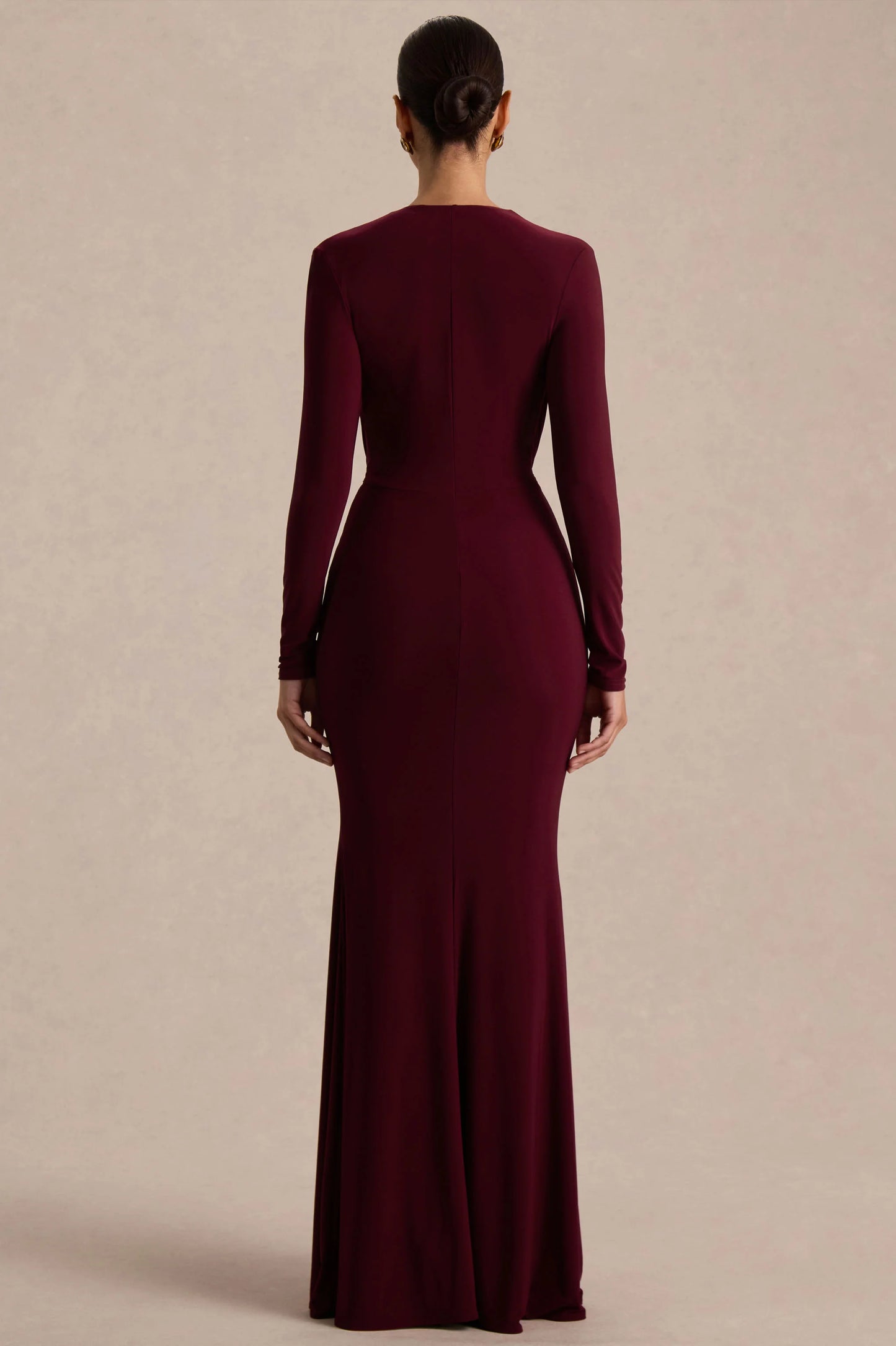 Command Burgundy Plunge-Neck Maxi Dress With Front-High Split