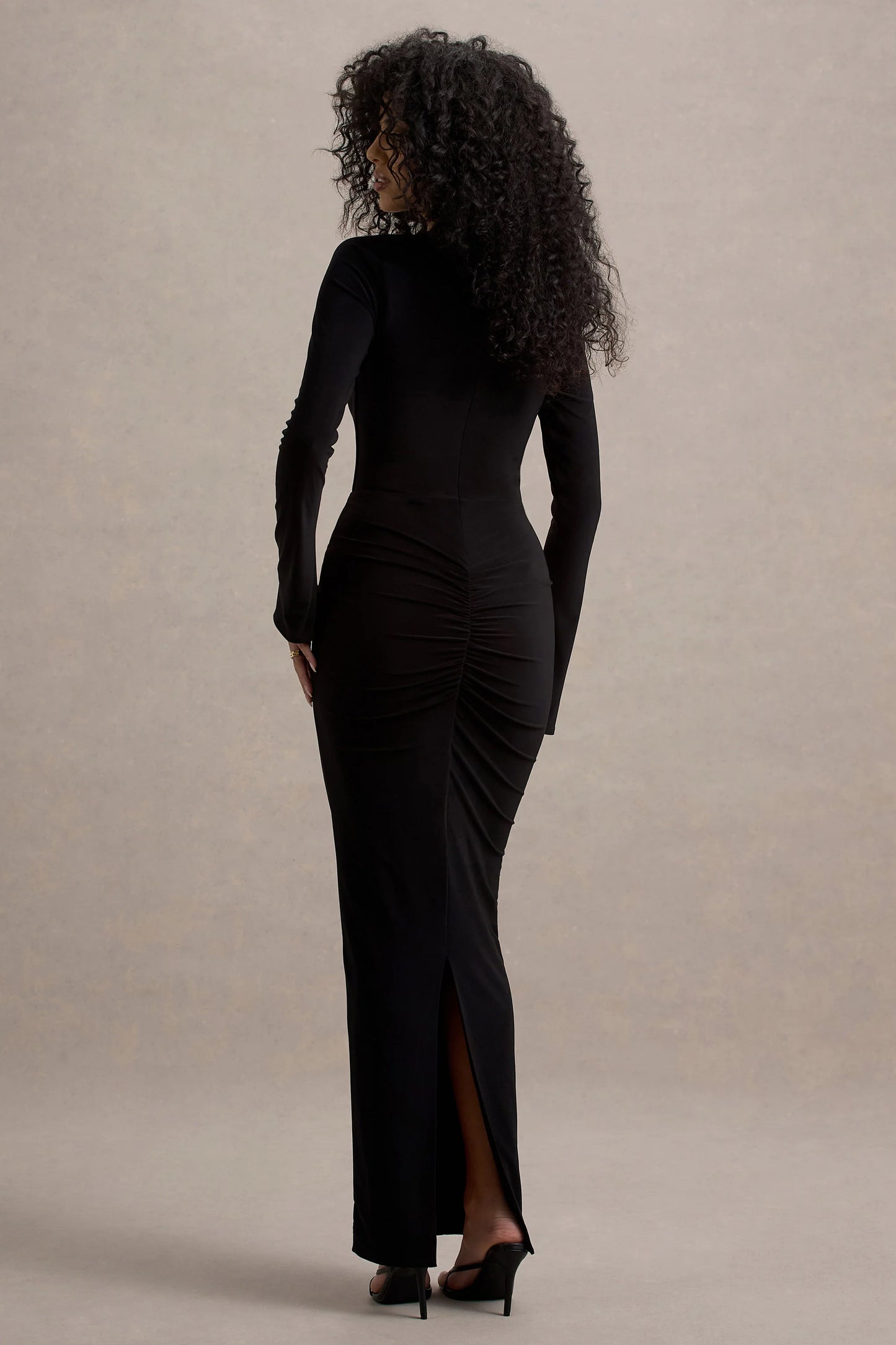 Gita Black Halter-Neck Long-Sleeve Maxi Dress