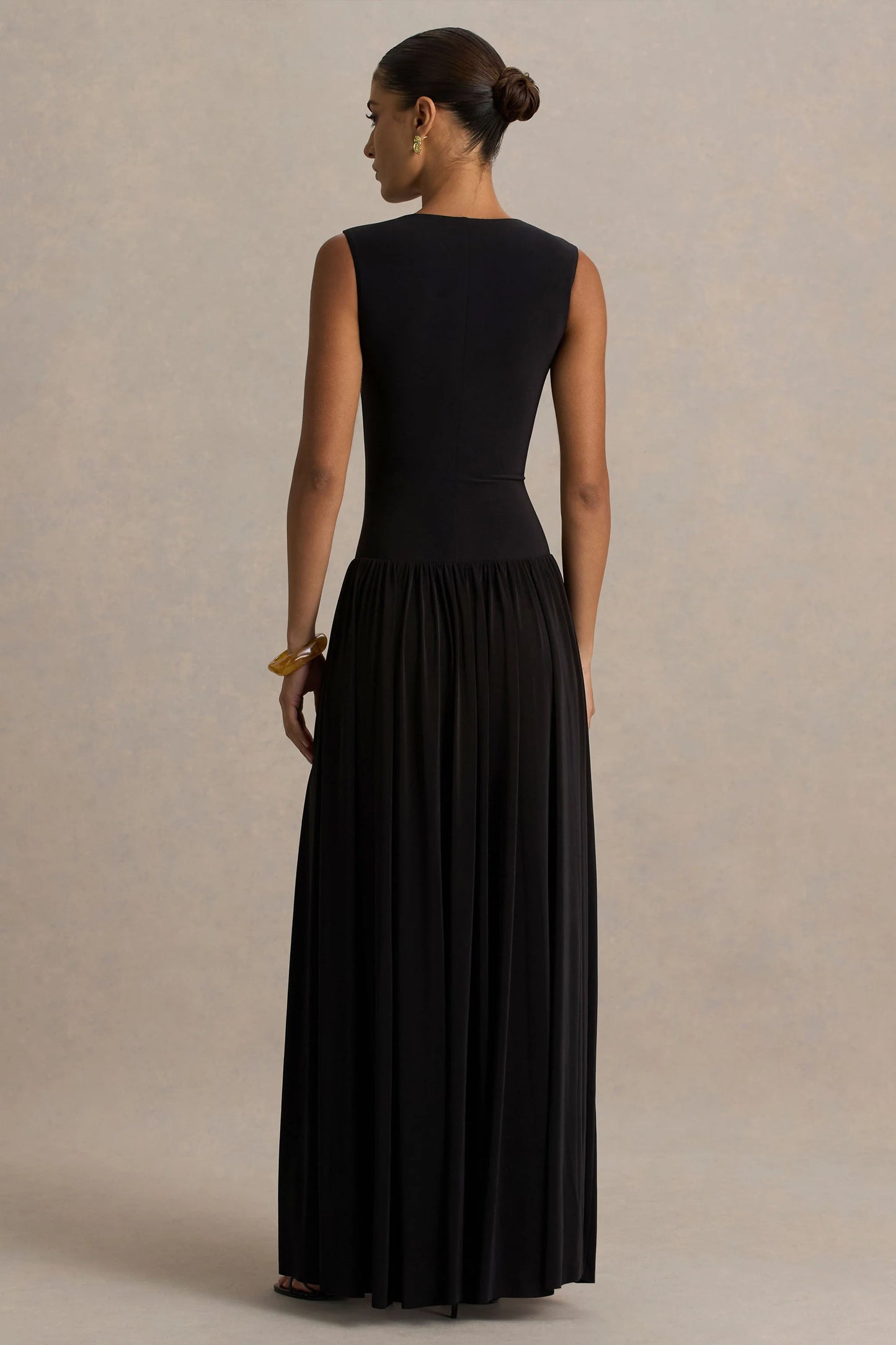 Rosalita Black Crew-Neck Maxi Dress With Drop-Waist