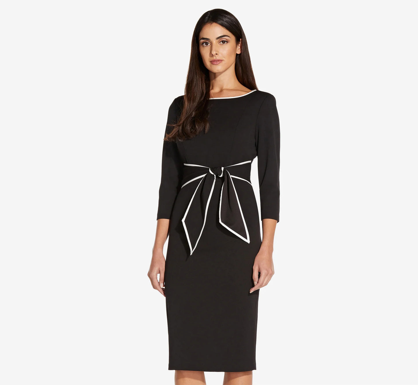 Knit Crepe Tie Dress In Black Ivory