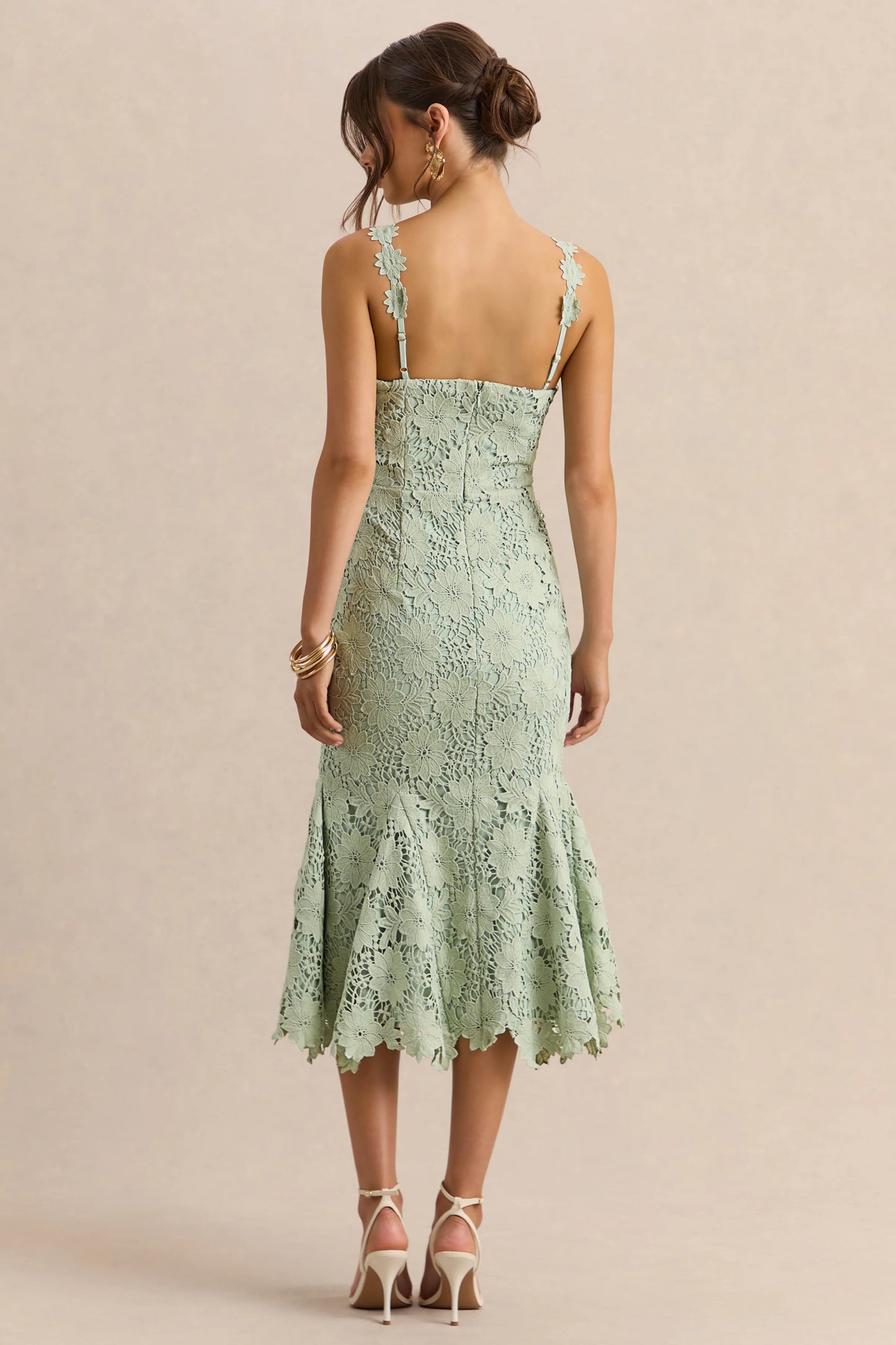 Melia Sage Lace Scoop-Neck Midi Dress