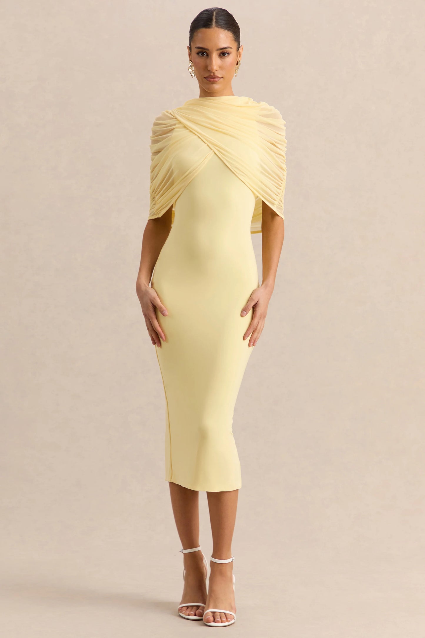 Mirana Lemon Halter-Neck Midi-Dress