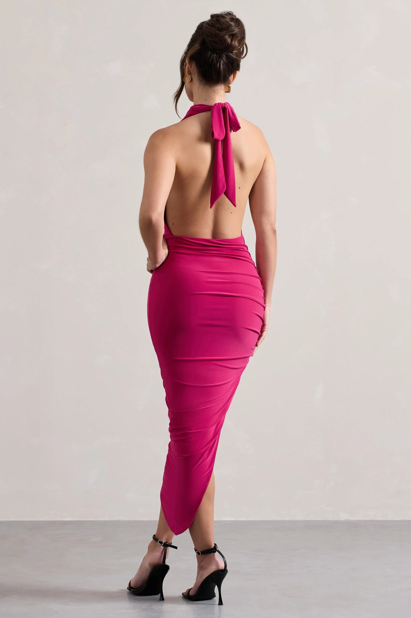 Hayley Hot Pink Cowl-Neck Asymmetric Maxi Dress