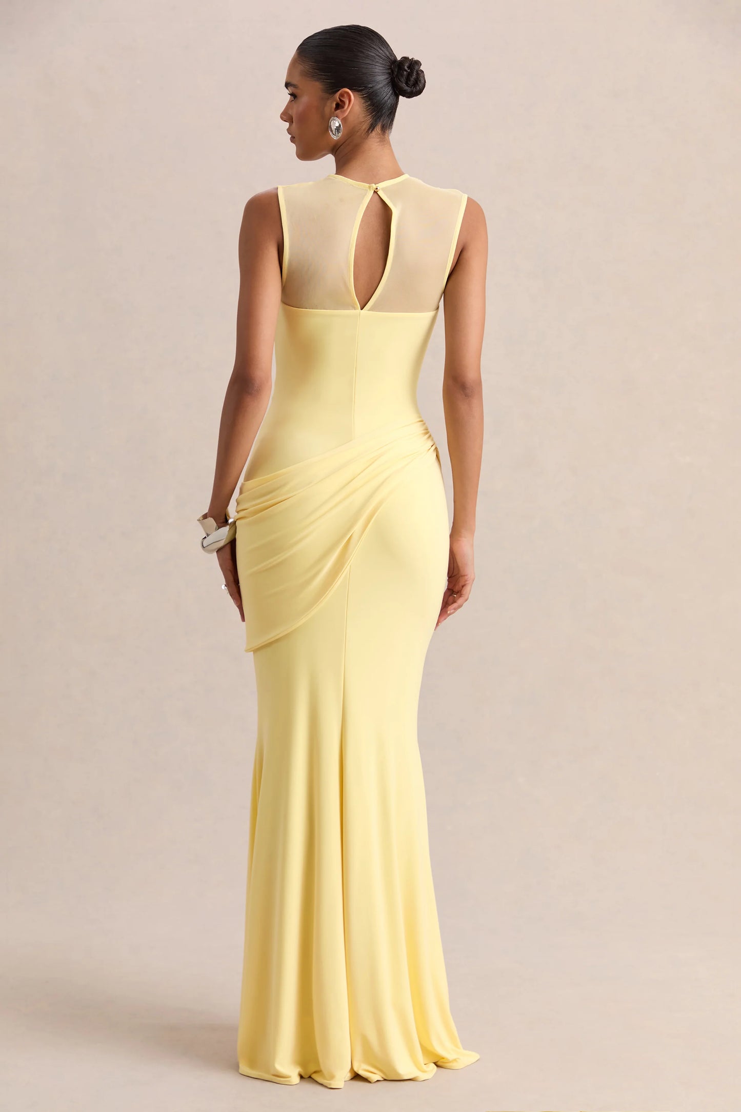 Lyssy Lemon High-Neck Maxi Dress With Mesh-Detail