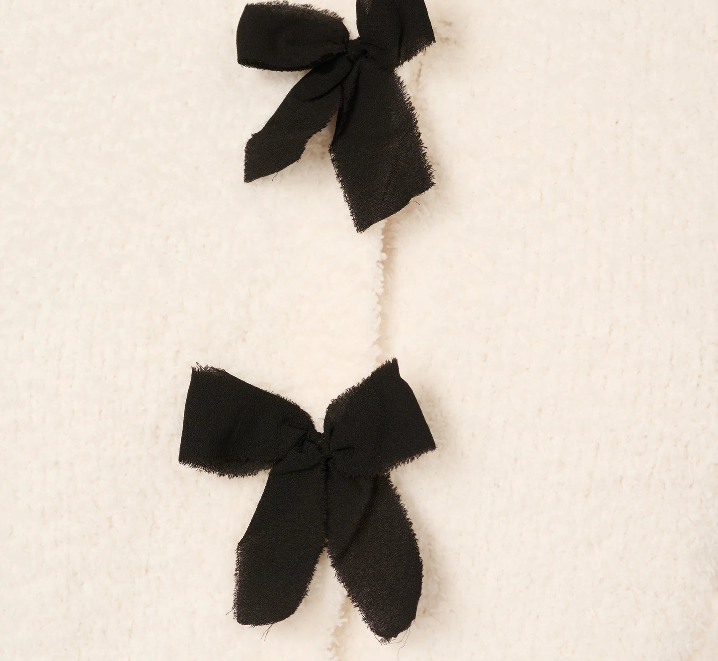 Chenille Boucle Bow Cardigan In Ivory Black