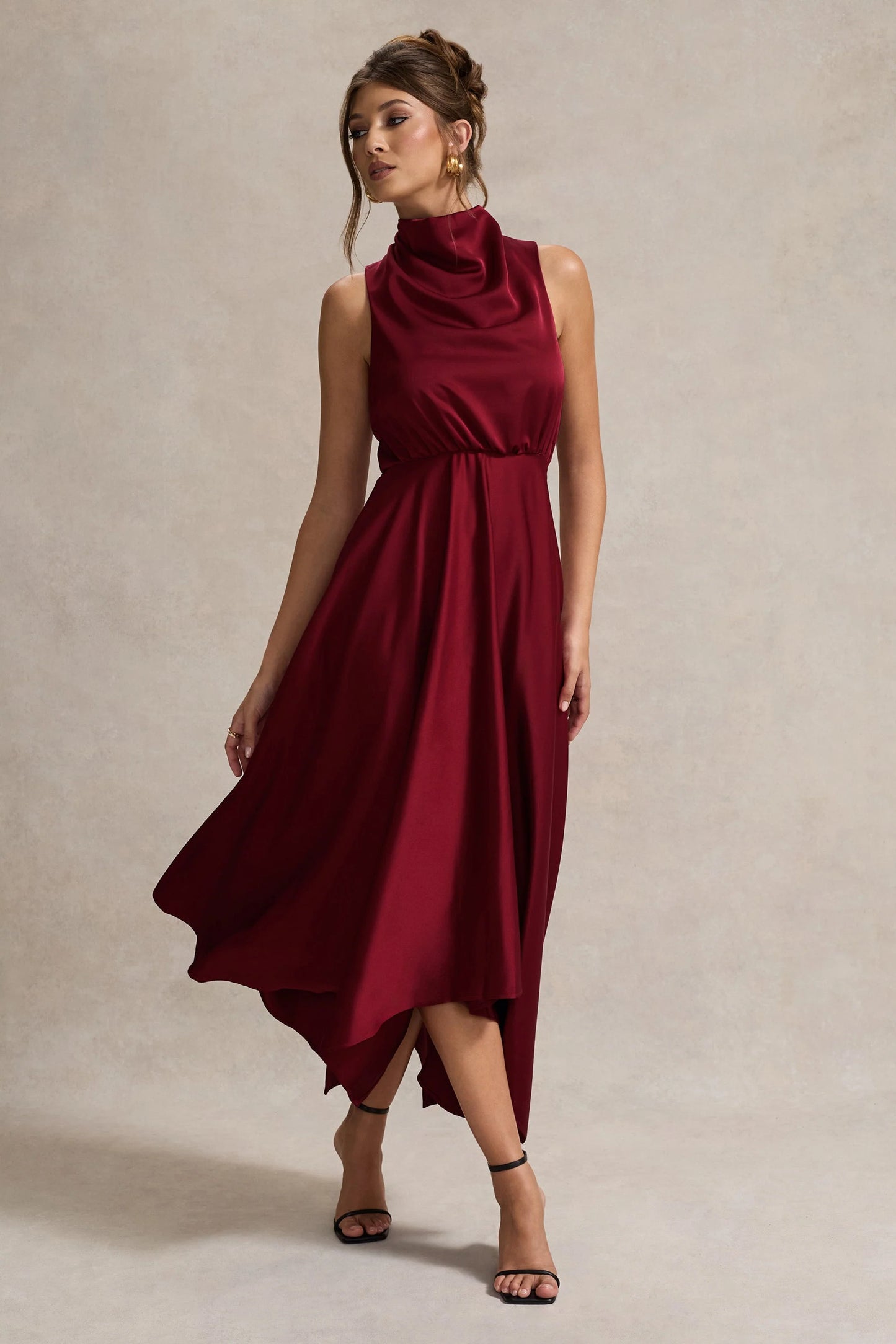 Kerri Berry Satin Cowl-Neck Maxi Dress