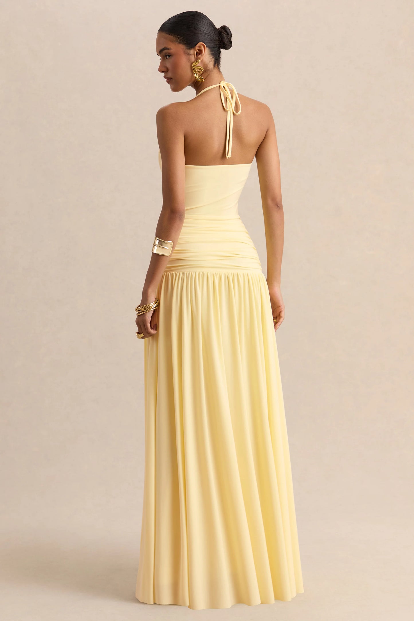 Nicolette Lemon Square-Neck Maxi Dress With Ruched-Detailing