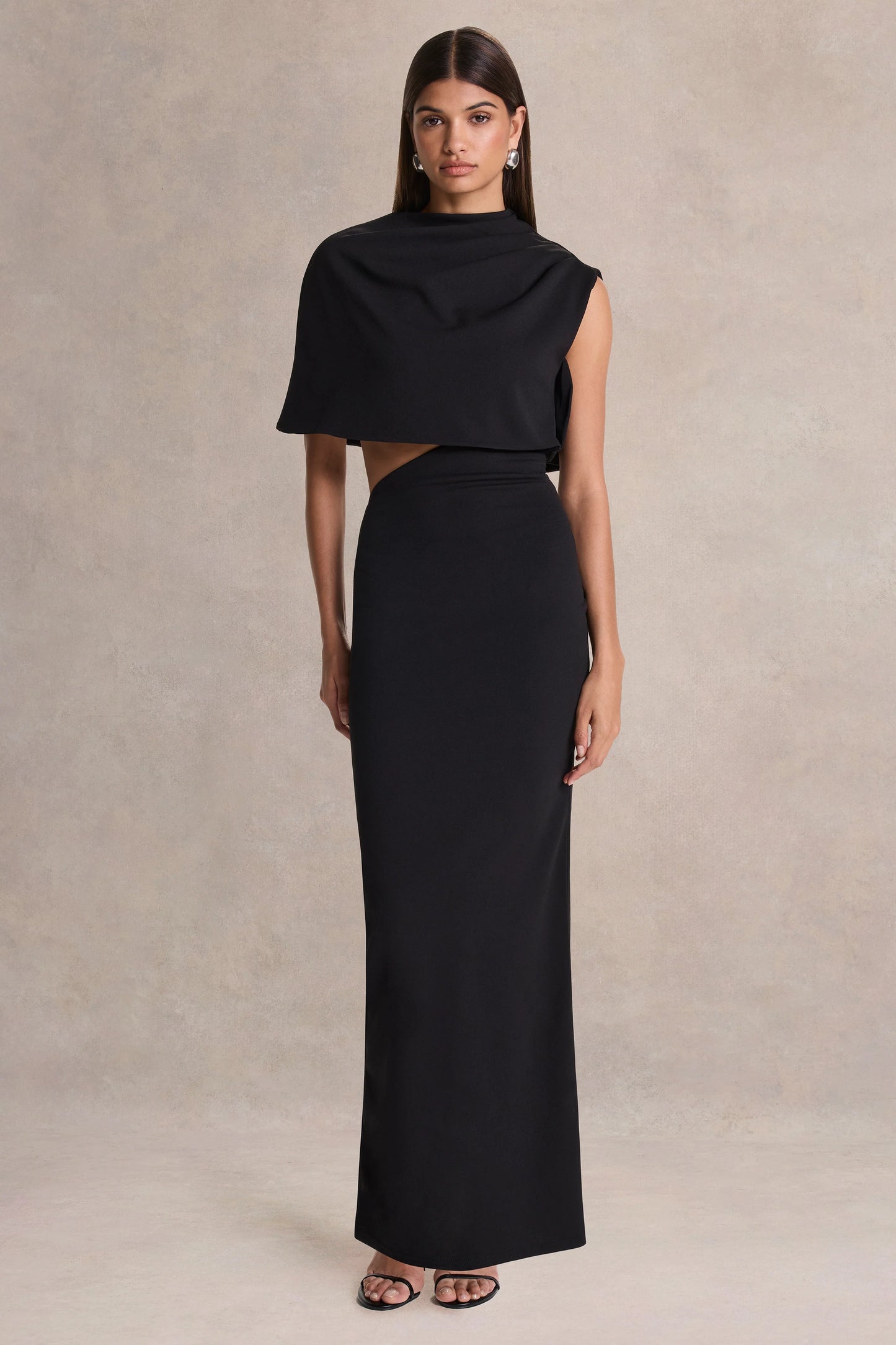 Roseth Black High-Neck Maxi Dress With Removable Cape