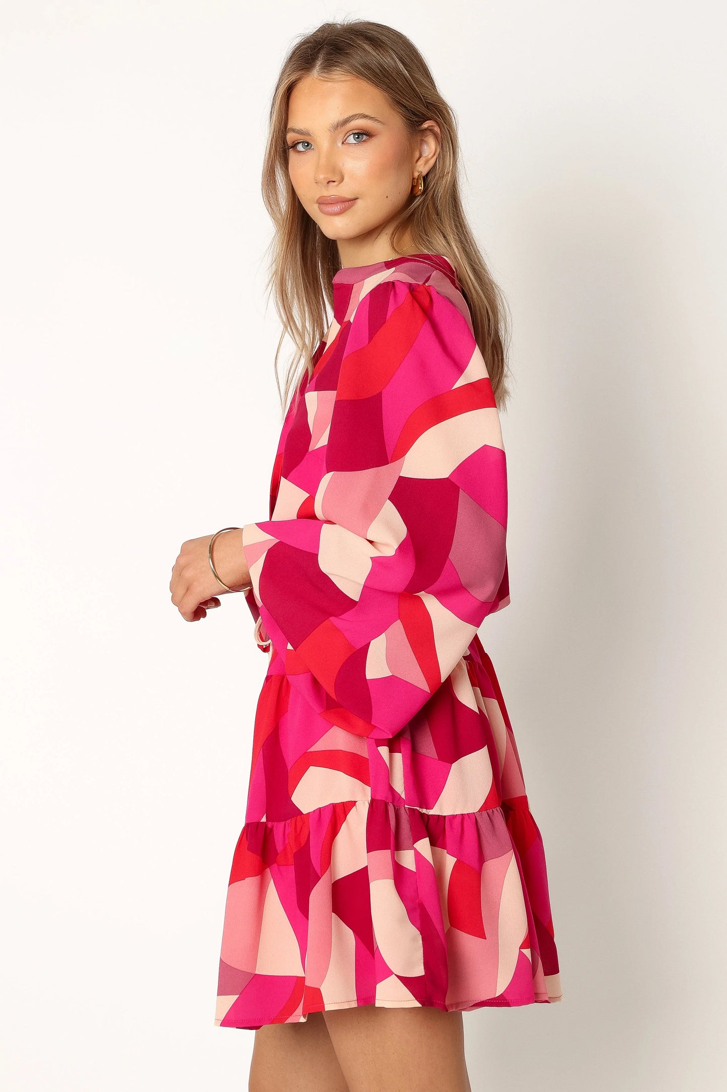 Milly Long Sleeve Mini Dress - Red Magenta