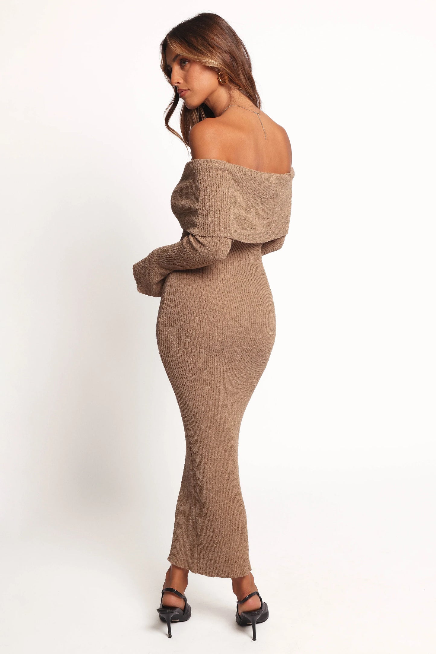Domitia Off Shoulder Knit Dress - Brown