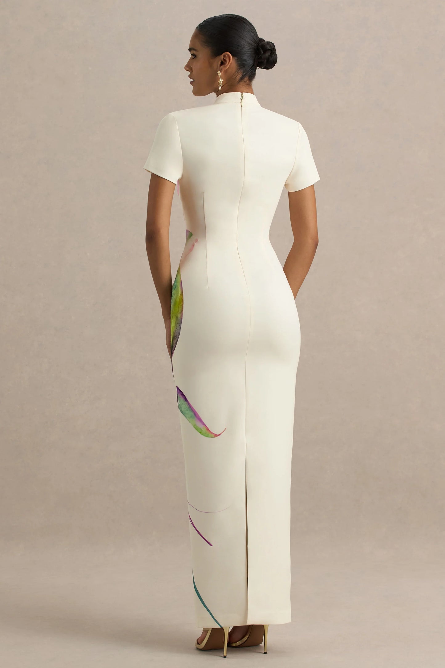 Hessie White Lily Print High-Neck Maxi Dress