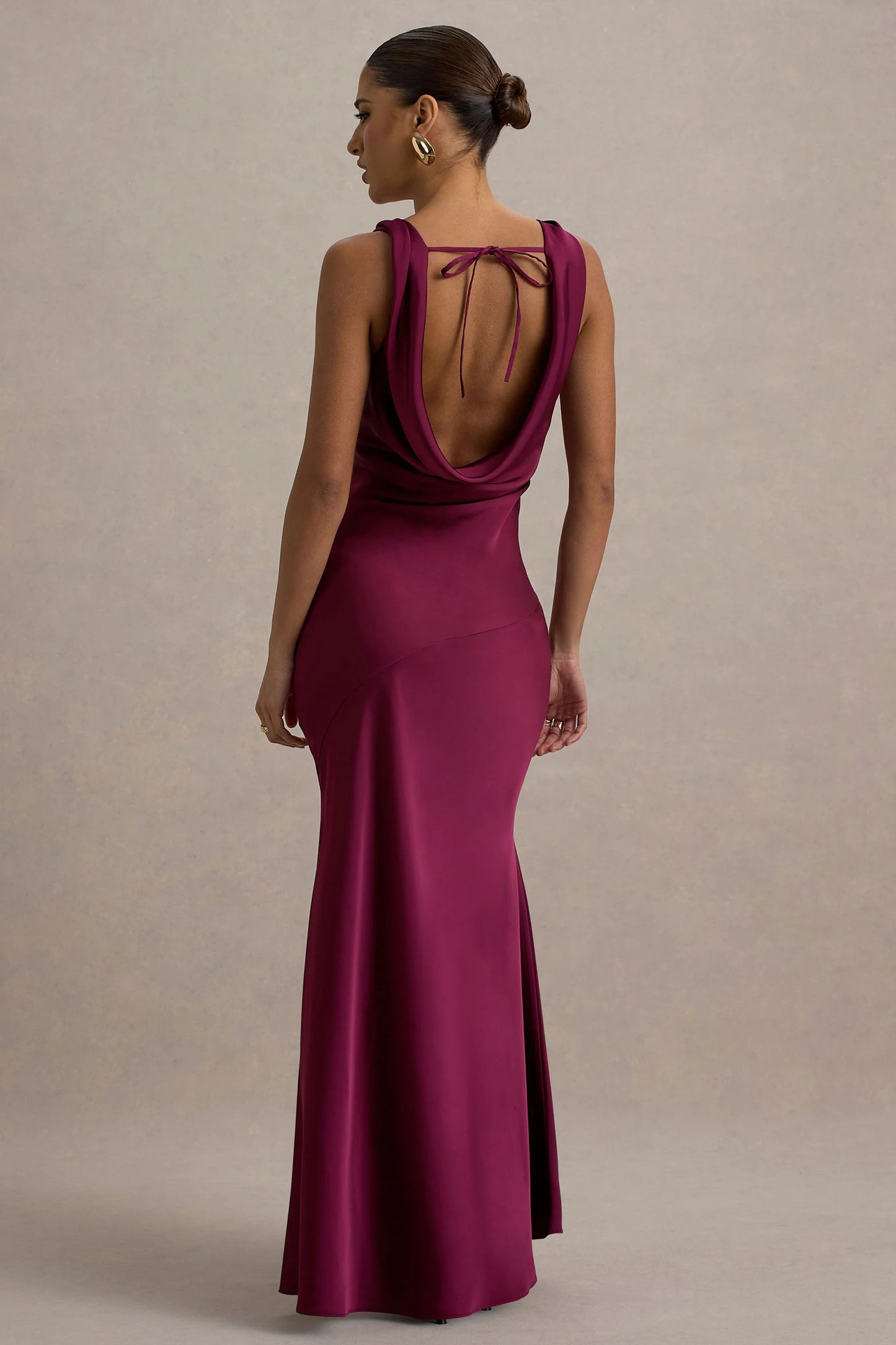 Alesso Burgundy Satin Cowl-Neck Slip-Maxi Dress