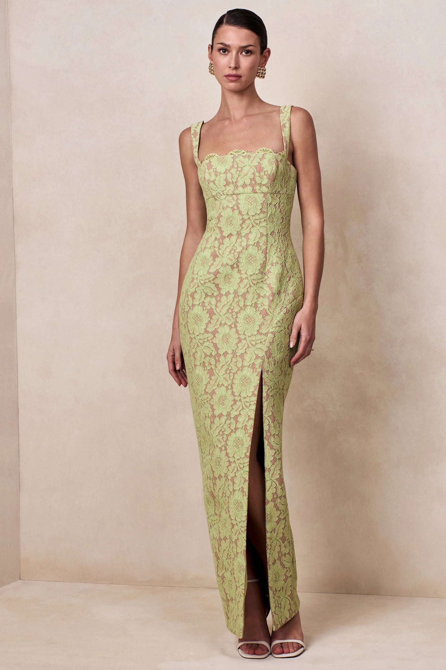 Zarisse Green Lace Square-Neck Maxi Dress
