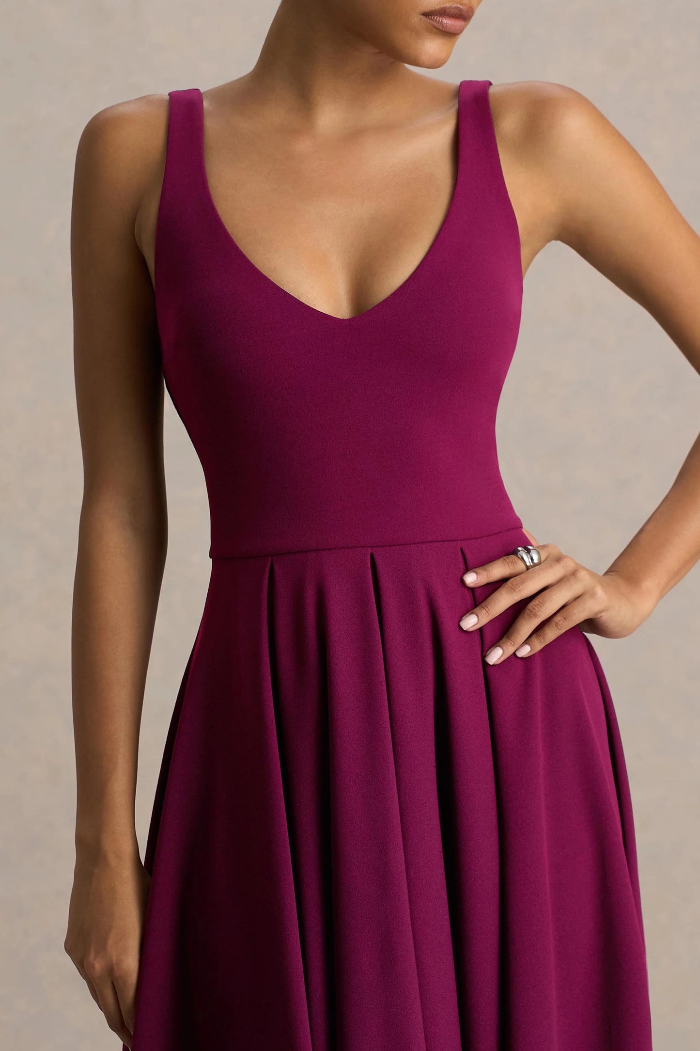 Depths Burgundy V-Neck Midi Dress