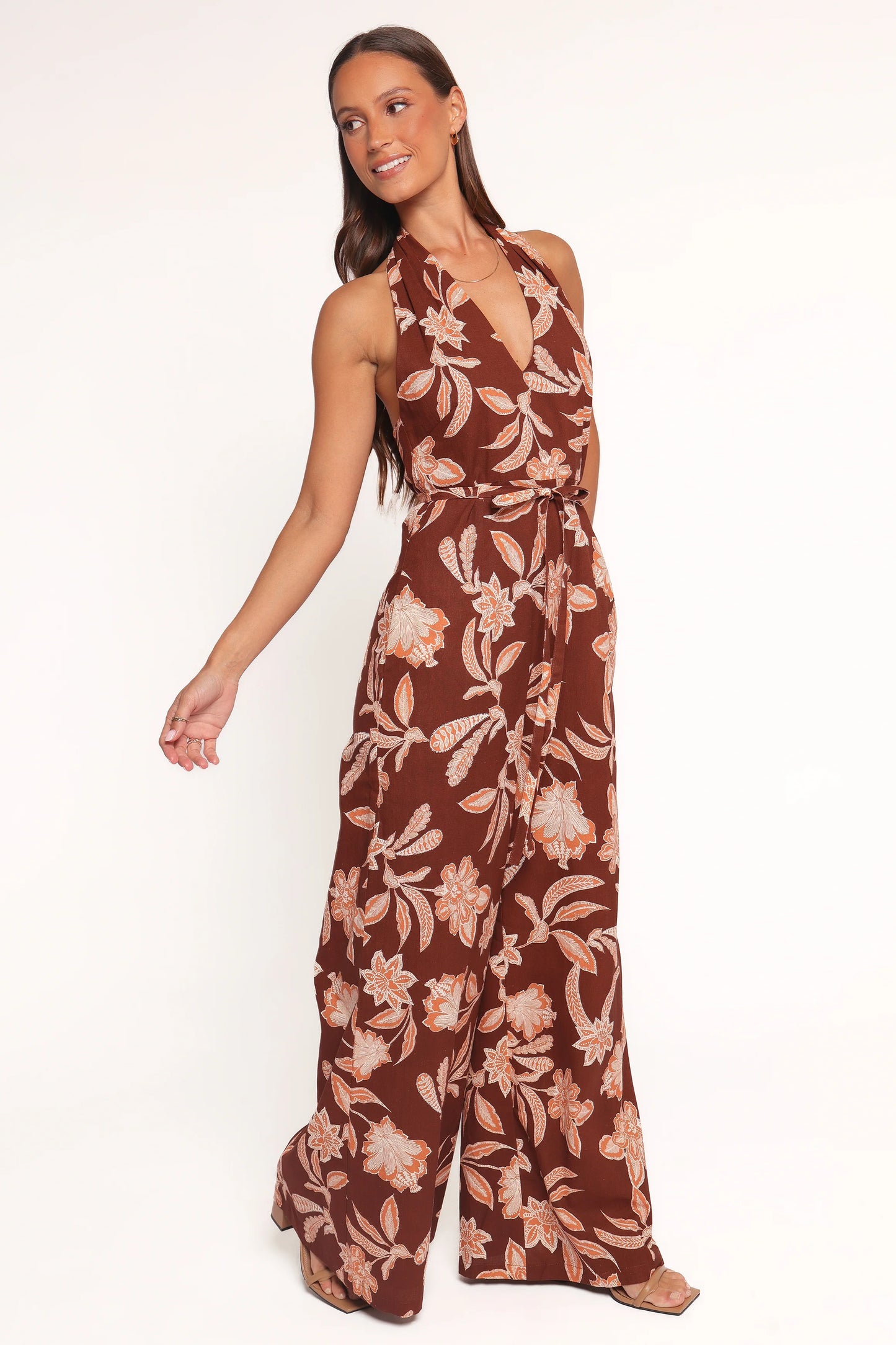 Kehlani Halterneck Jumpsuit - Orange Floral