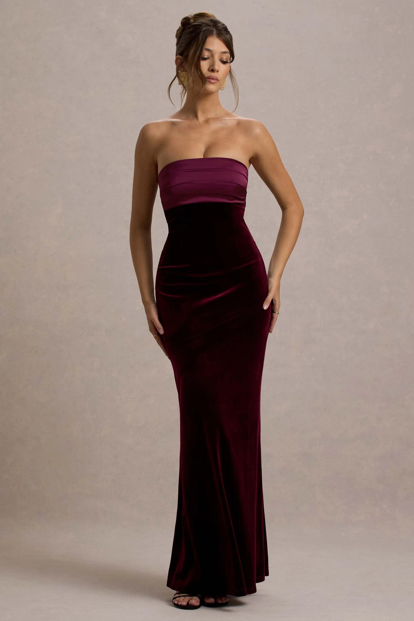 Ambrosi Port Velvet Bandeau Maxi Dress