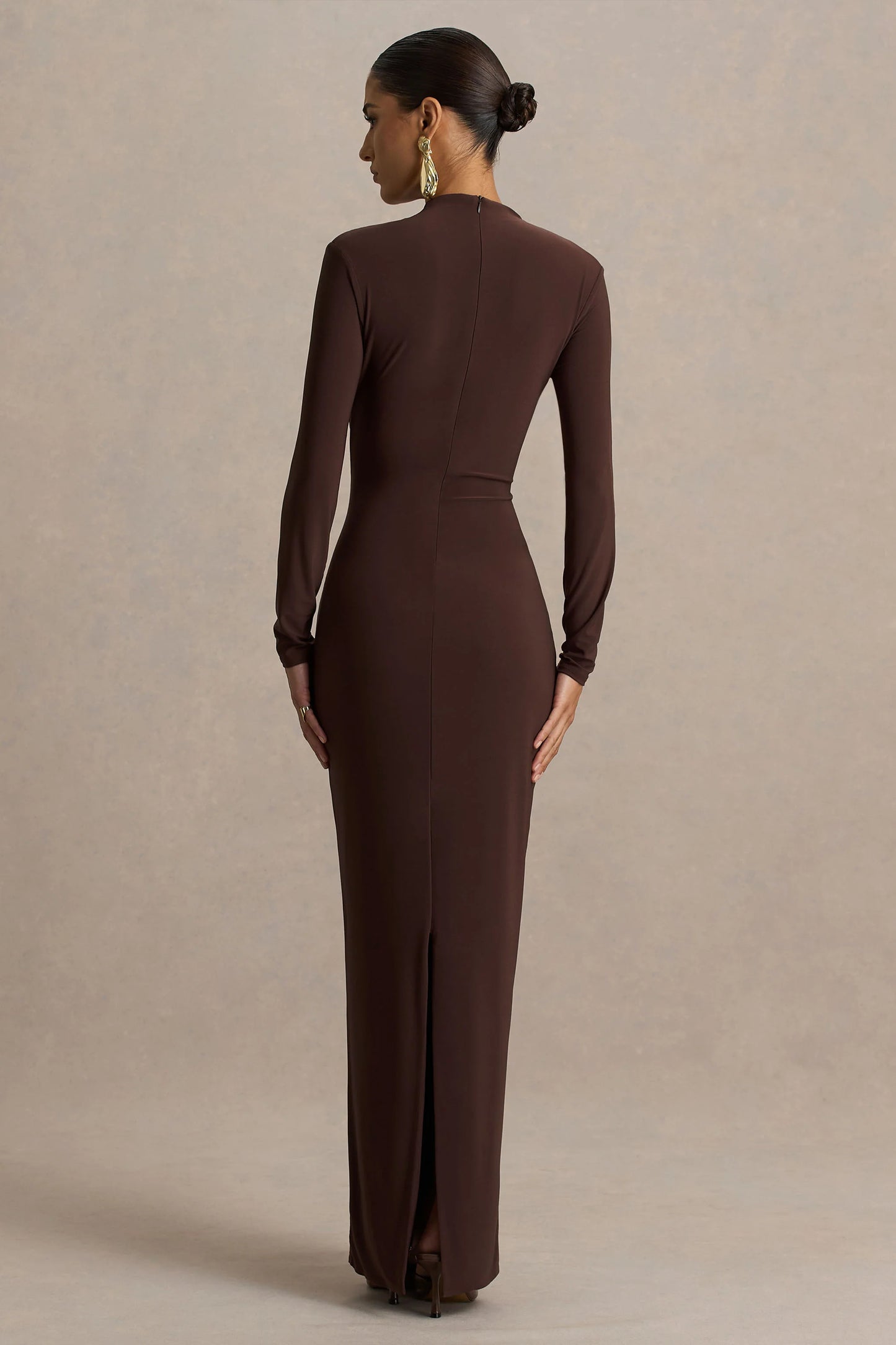 Zadie Brown High-Neck Maxi Dress With Gathered-Detail