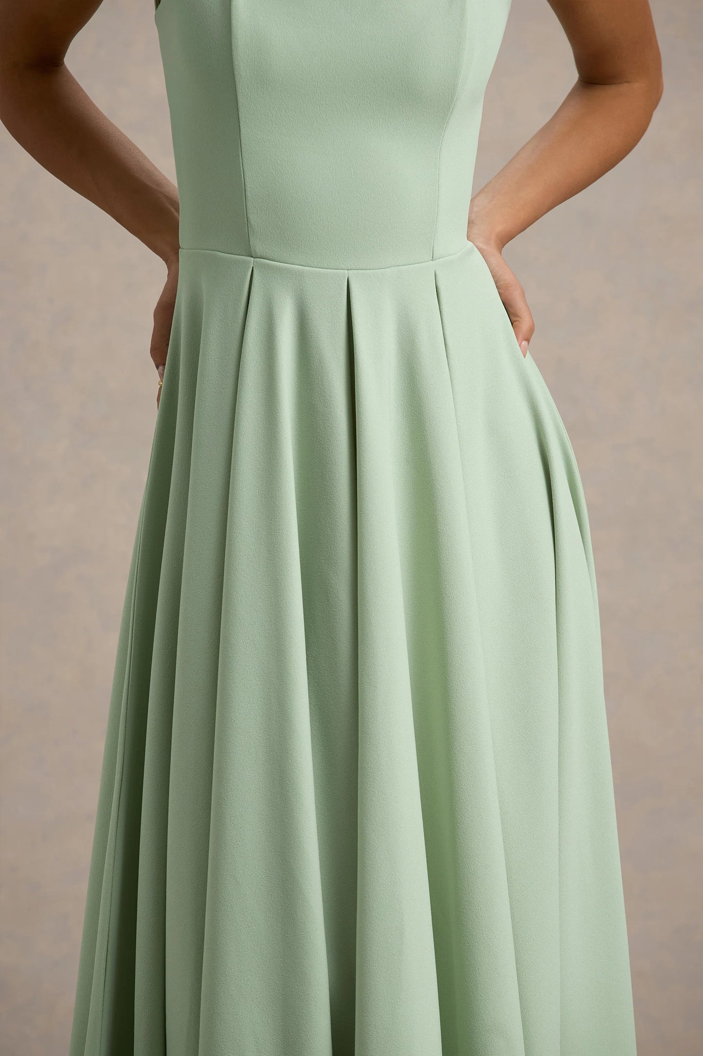 Parina Light Green Strappy Volume-Hem Midi Dress