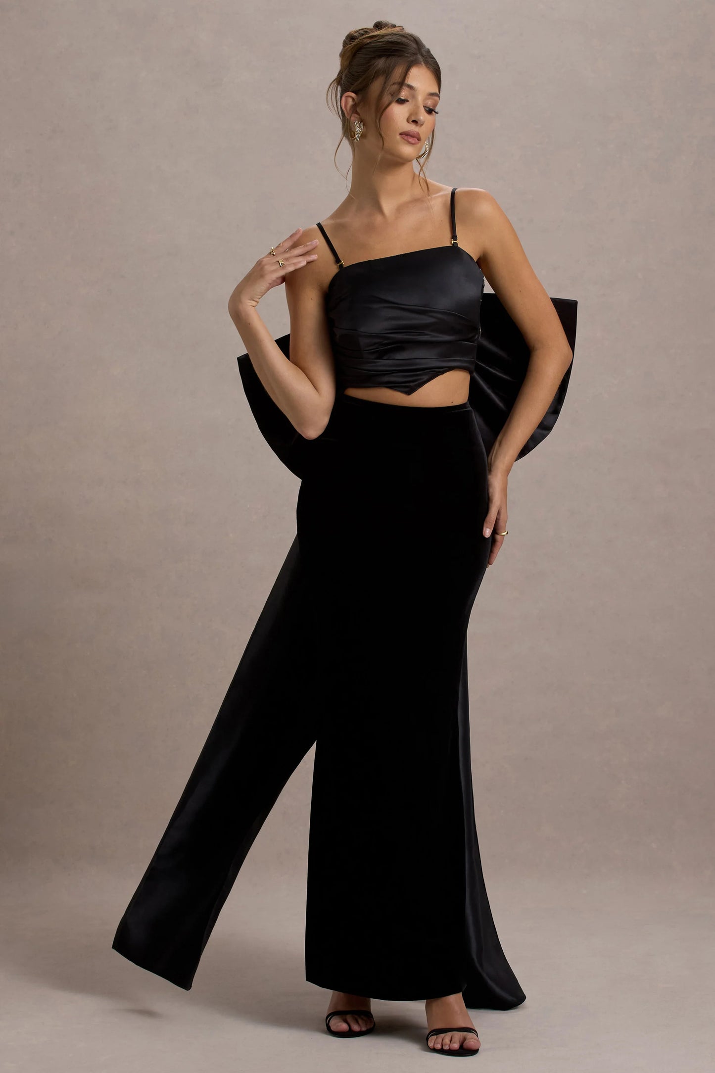 Alize Black Velvet Split Maxi Skirt